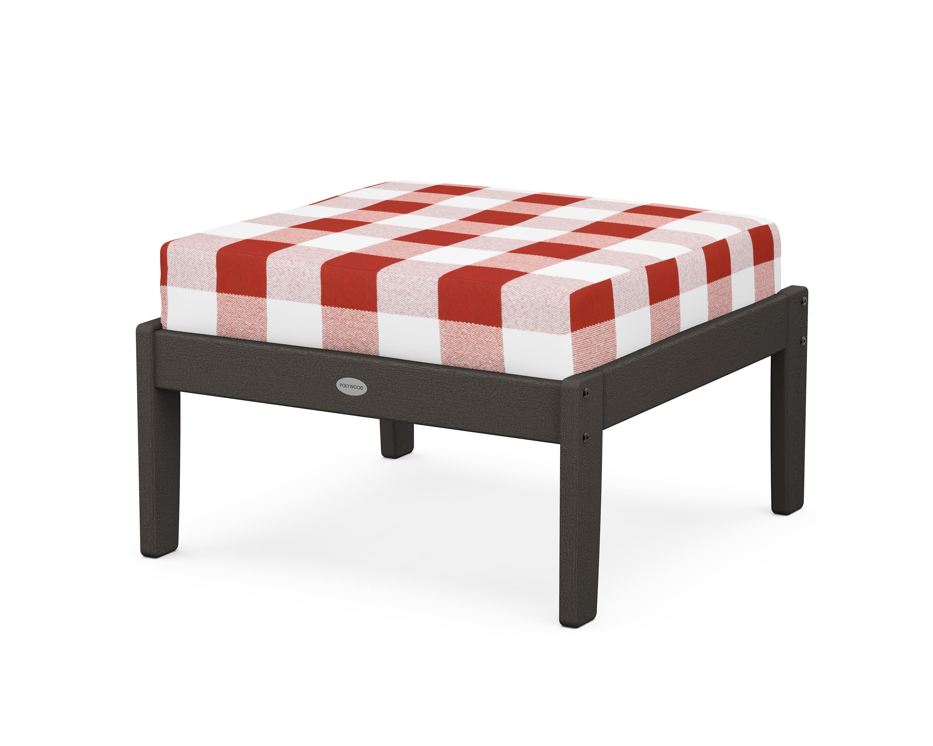 Braxton Deep Seating Ottoman in Vintage Coffee / Buffalo Plaid Crimson