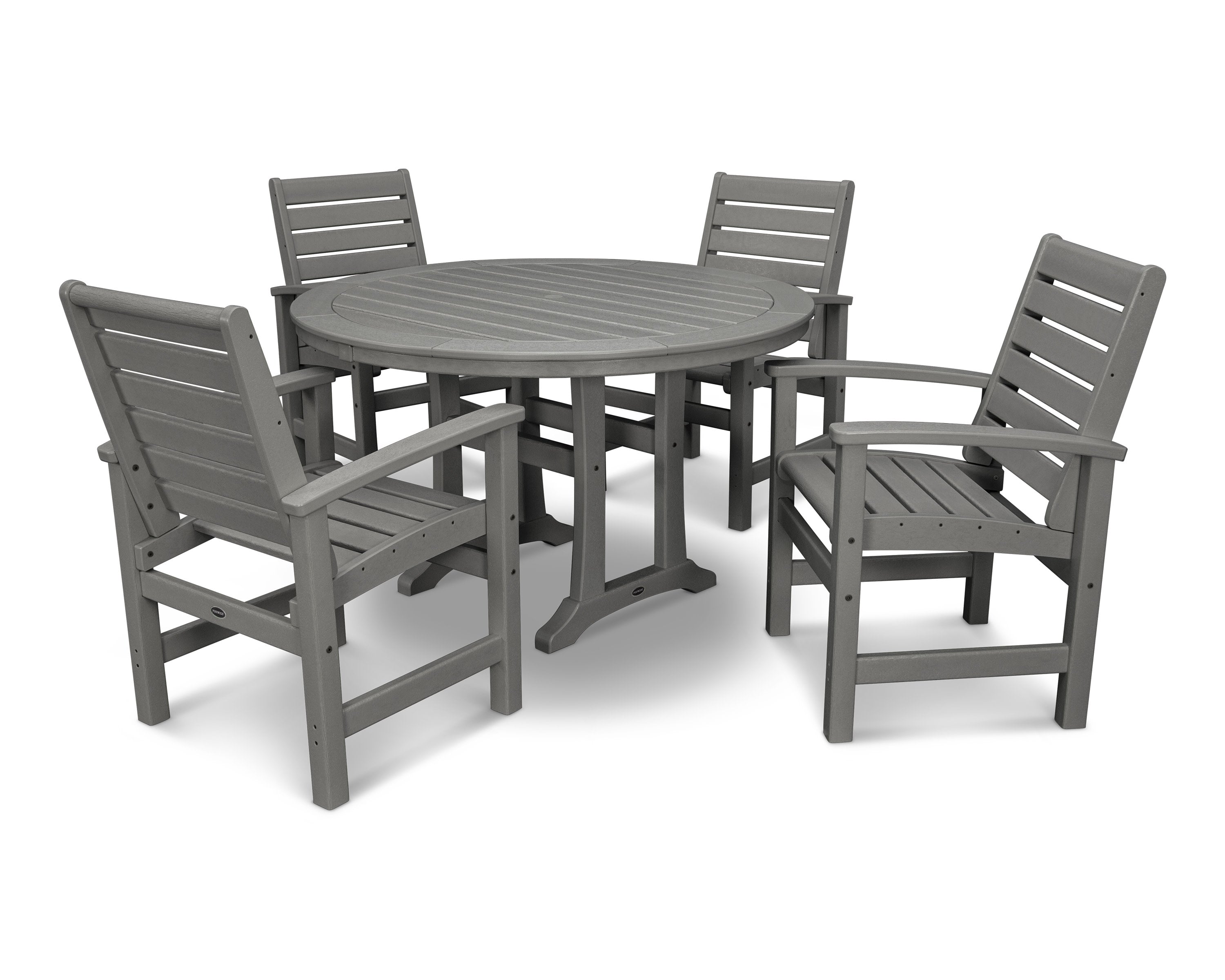 Signature 5-Piece Round Dining Set with Trestle Legs in Slate Grey
