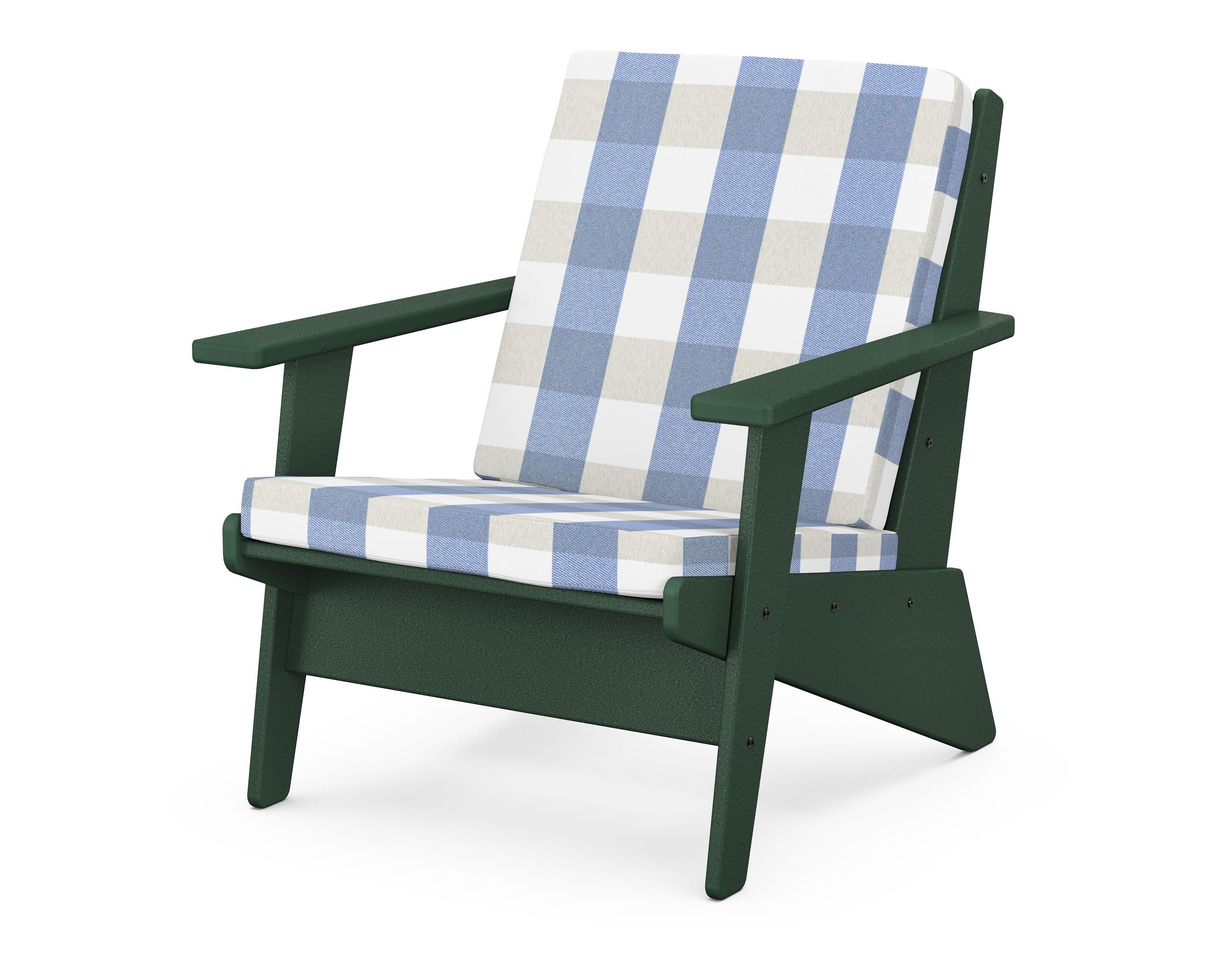 Riviera Modern Lounge Chair in Green / Buffalo Plaid Sky Blue