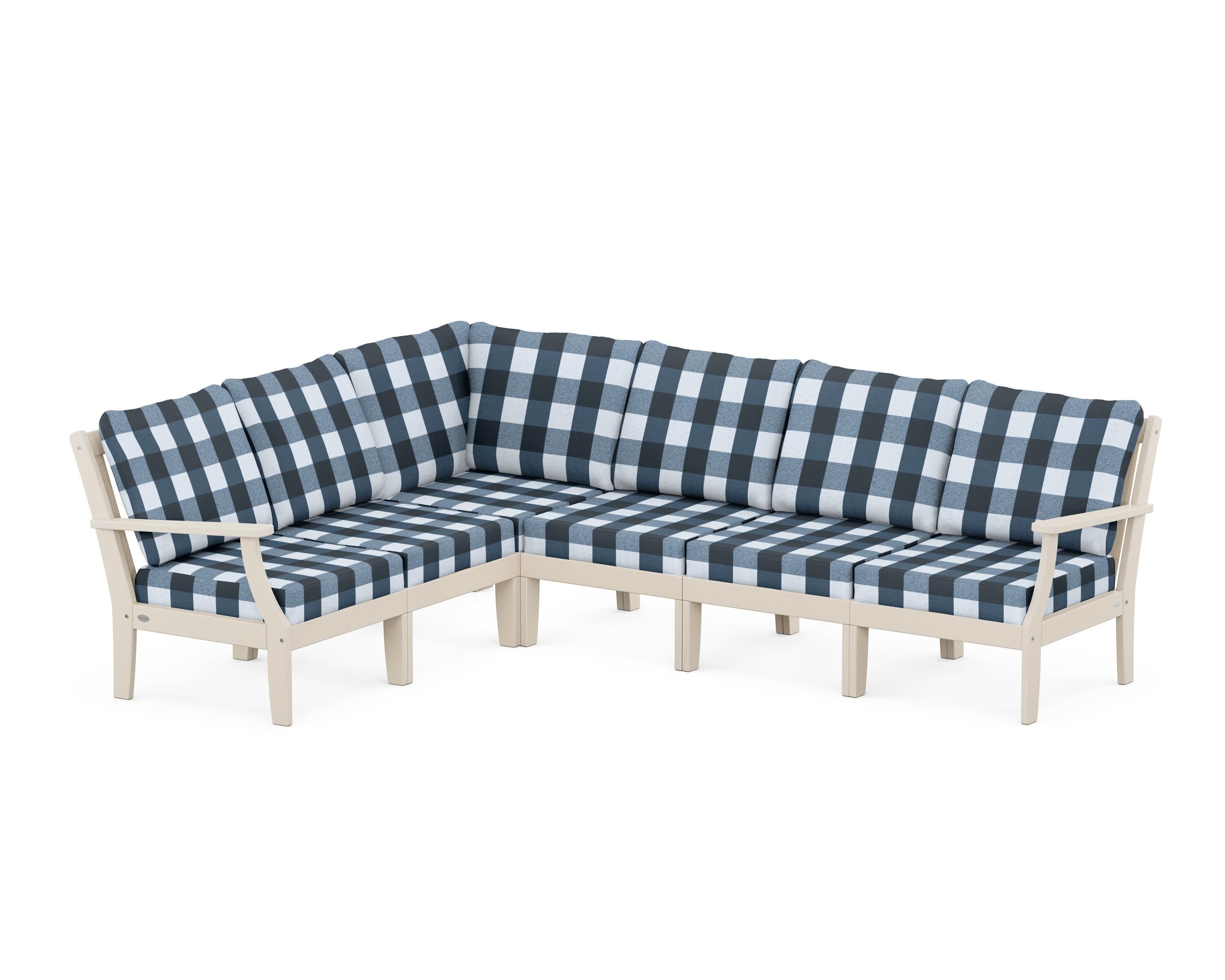 Braxton Modular 6-Piece Deep Seating Set in Sand / Buffalo Plaid Marine Indigo