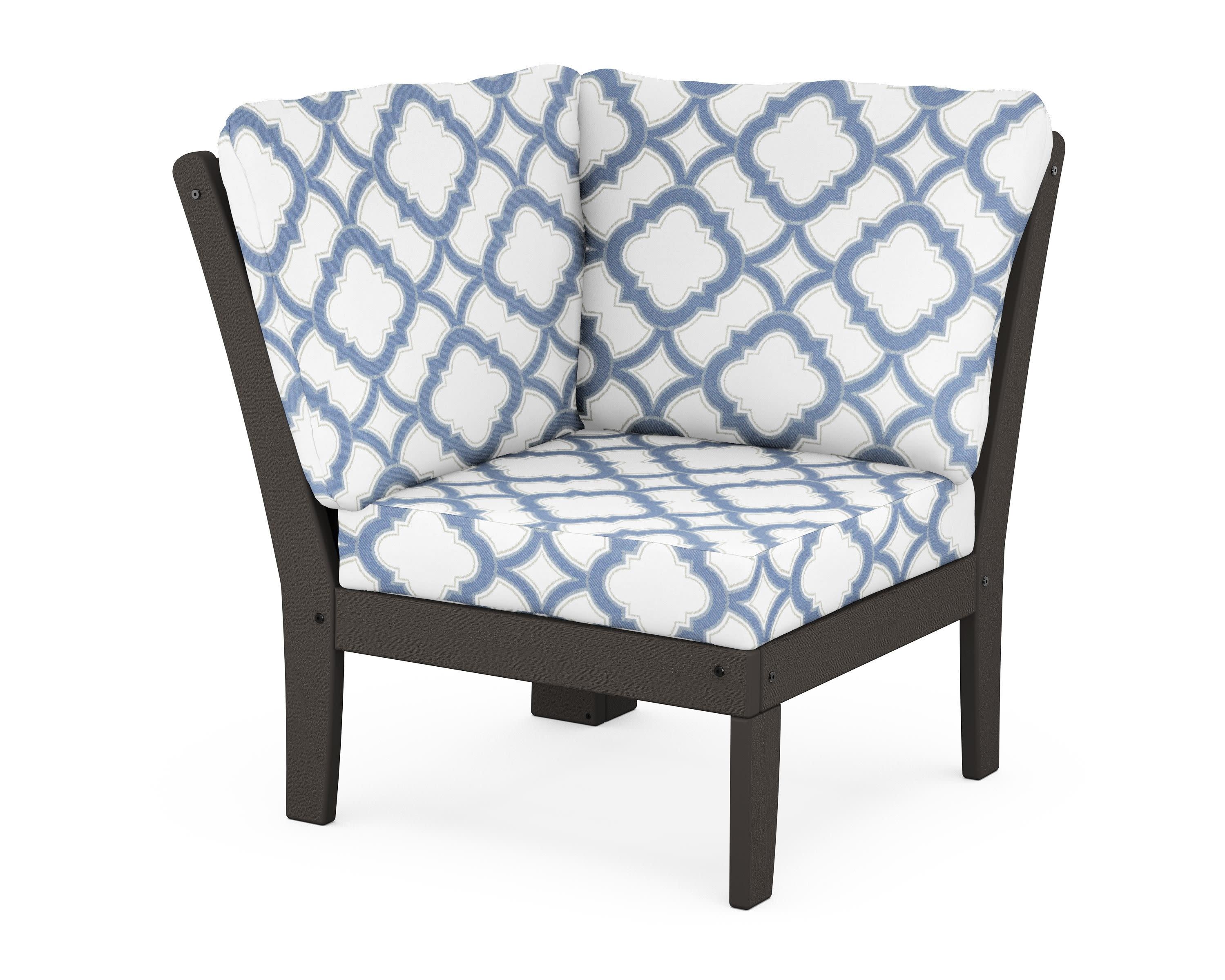 Braxton Modular Corner Chair in Vintage Coffee / Trellis Sky Blue