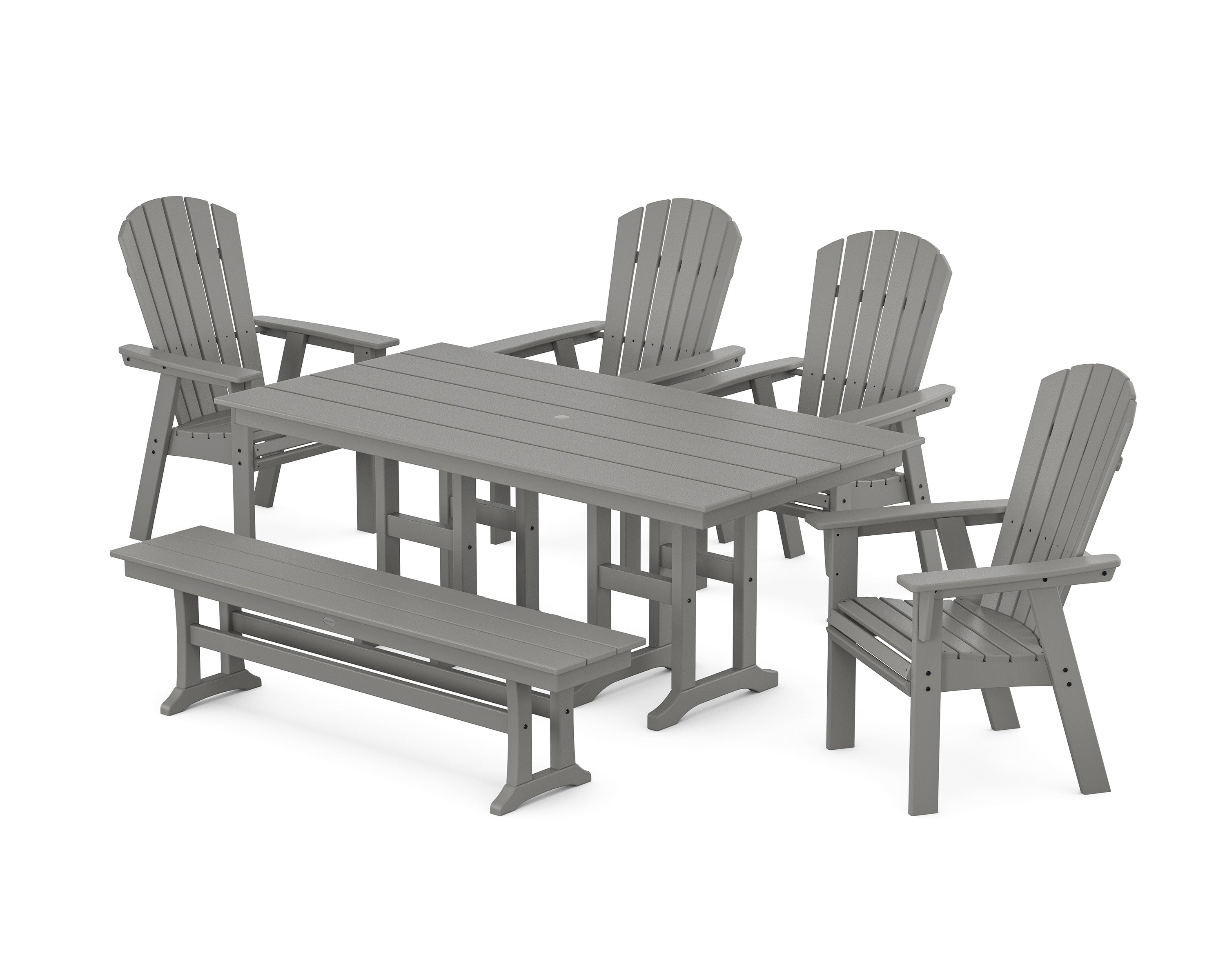 Nautical Curveback Adirondack 6-Piece Farmhouse Dining Set with Bench in Slate Grey