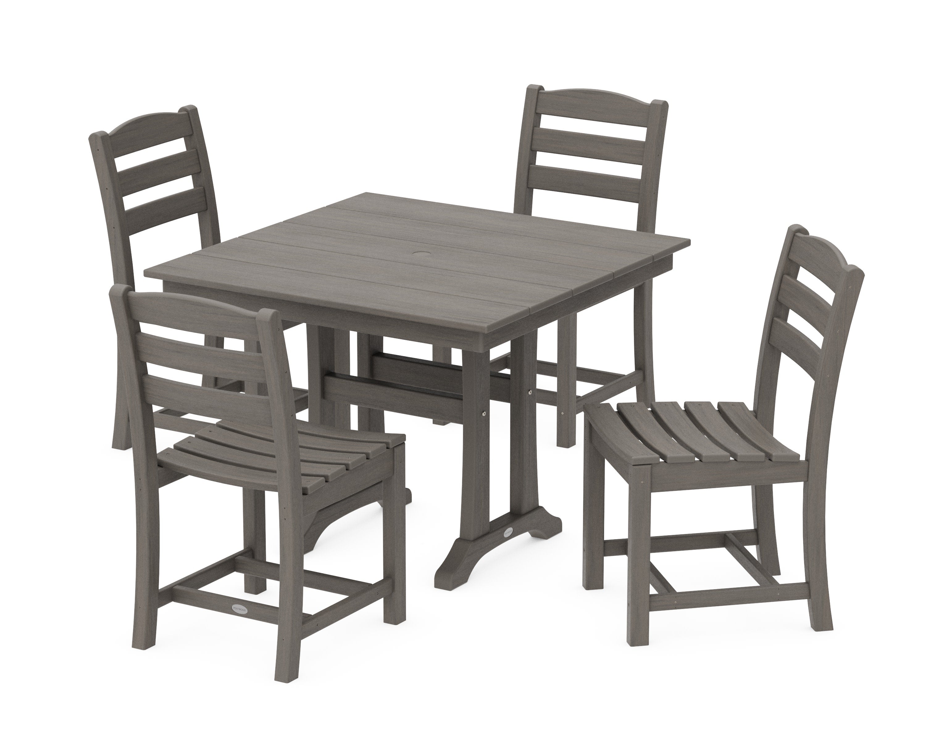 La Casa Caf 5-Piece Farmhouse Trestle Side Chair Dining Set in Driftwood