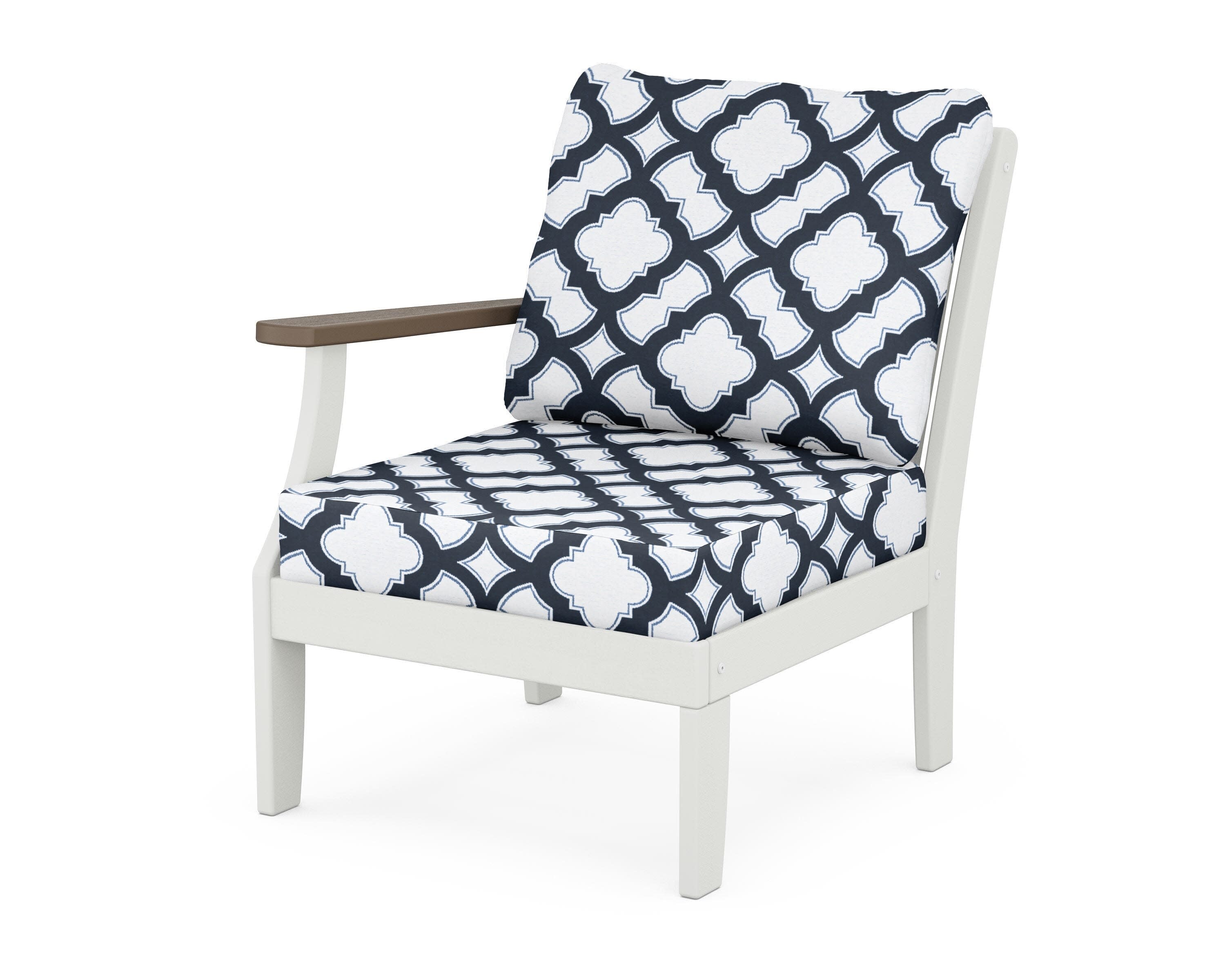Braxton Modular Left Arm Chair in White / Kona / Trellis Marine Indigo
