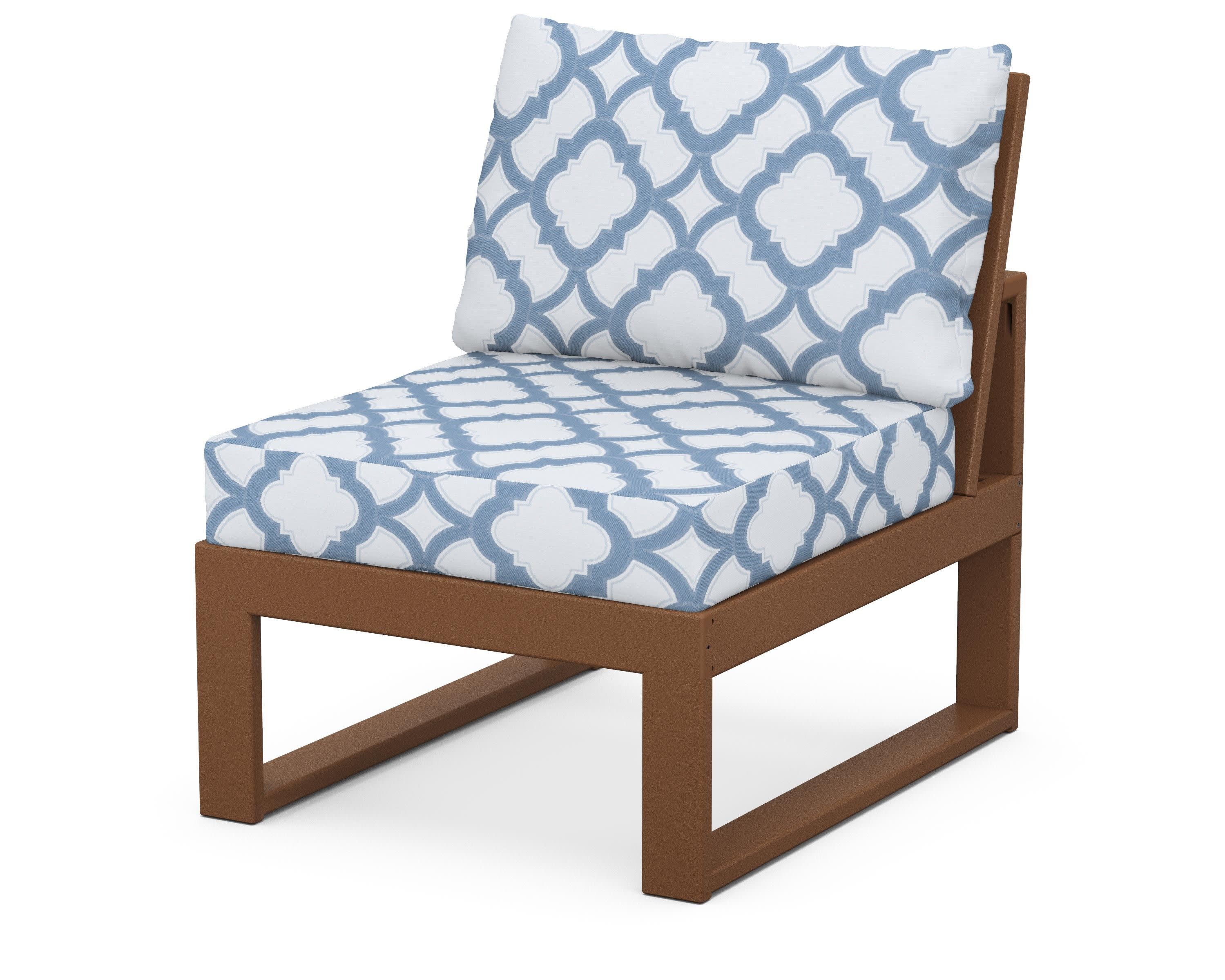 Modular Armless Chair in Teak / Trellis Sky Blue