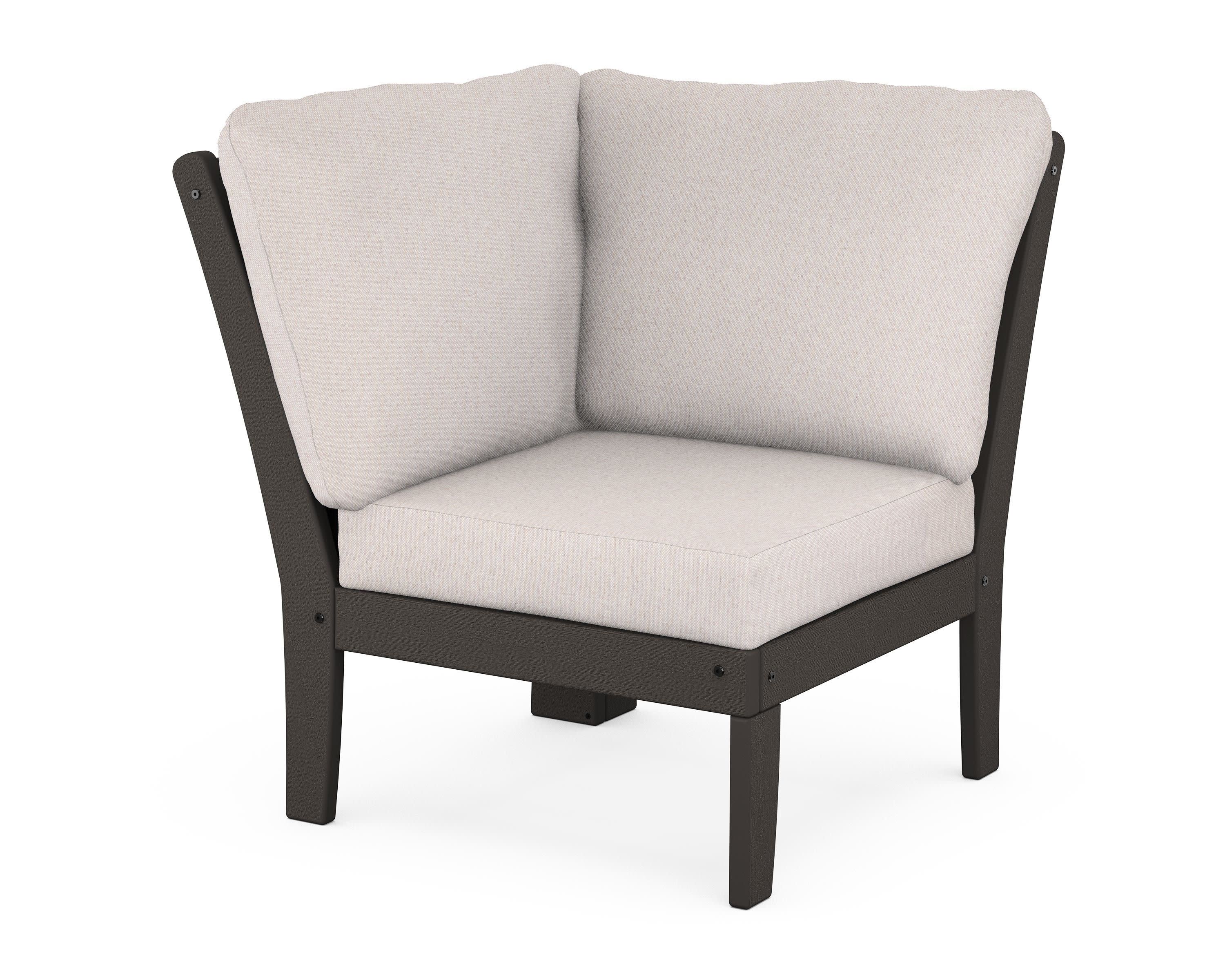 Braxton Modular Corner Chair in Vintage Coffee / Dune Burlap