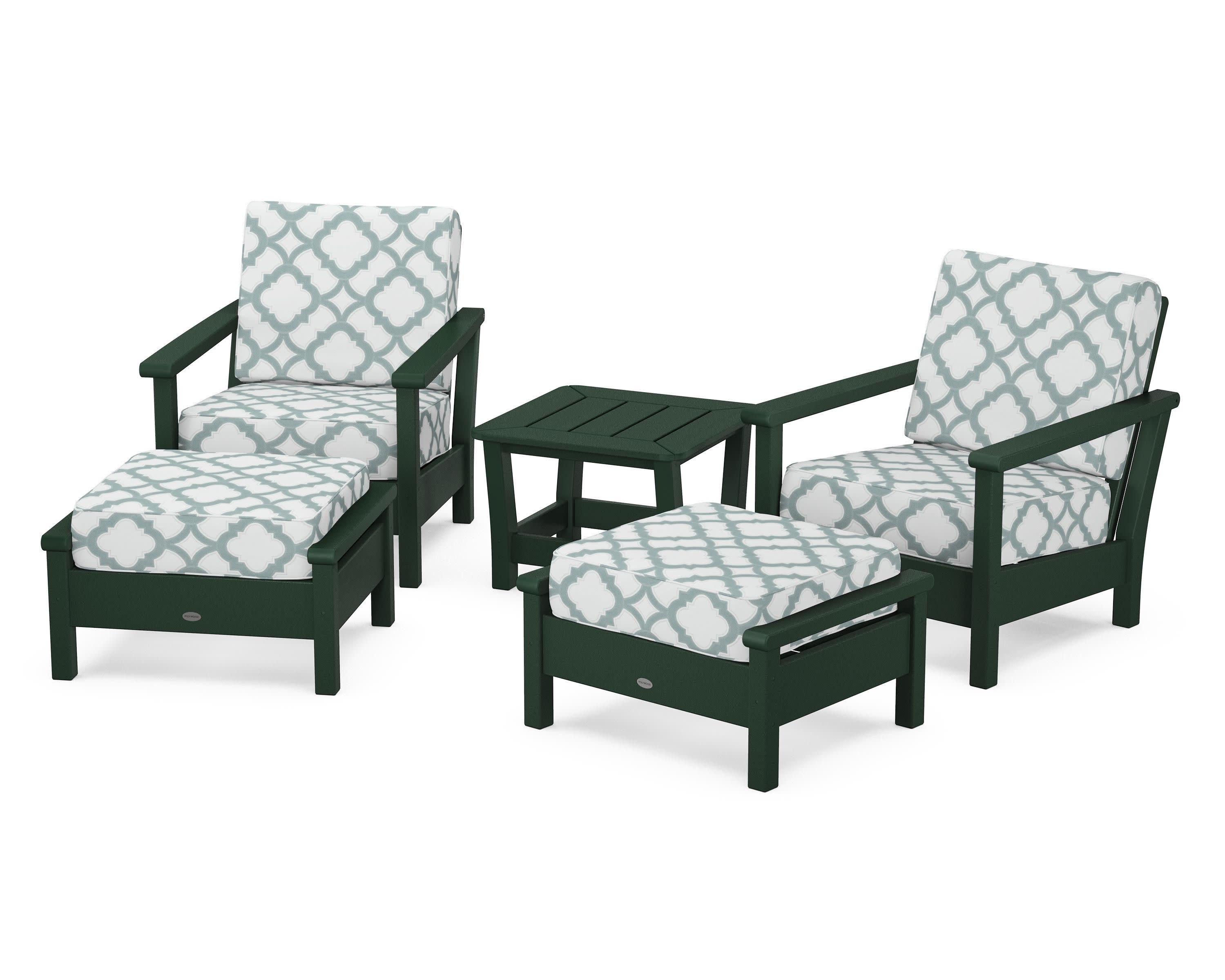 Harbour 5-Piece Deep Seating Chair Set in Green / Trellis Glacier Spa