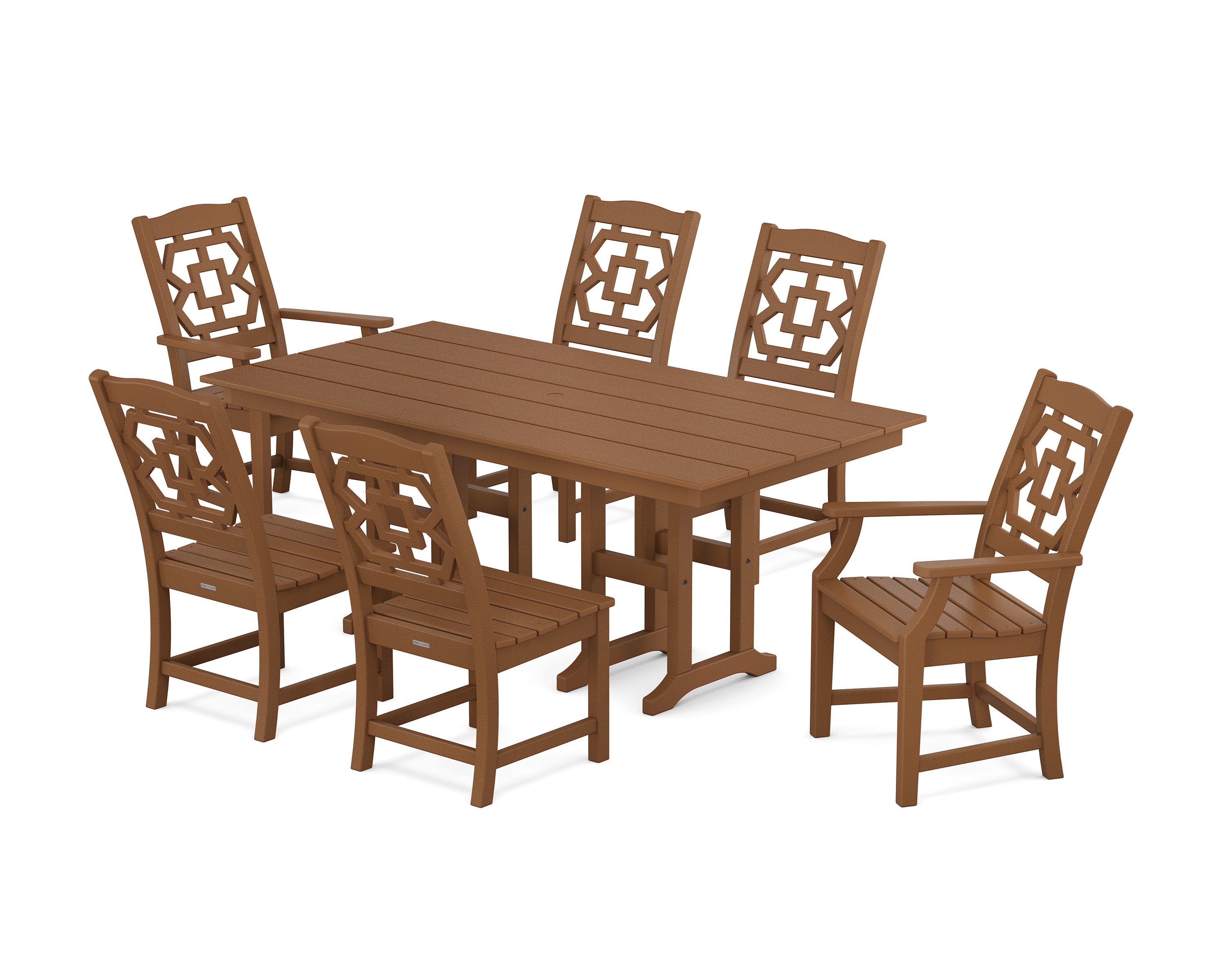 Chinoiserie 7-Piece Farmhouse Dining Set in Teak