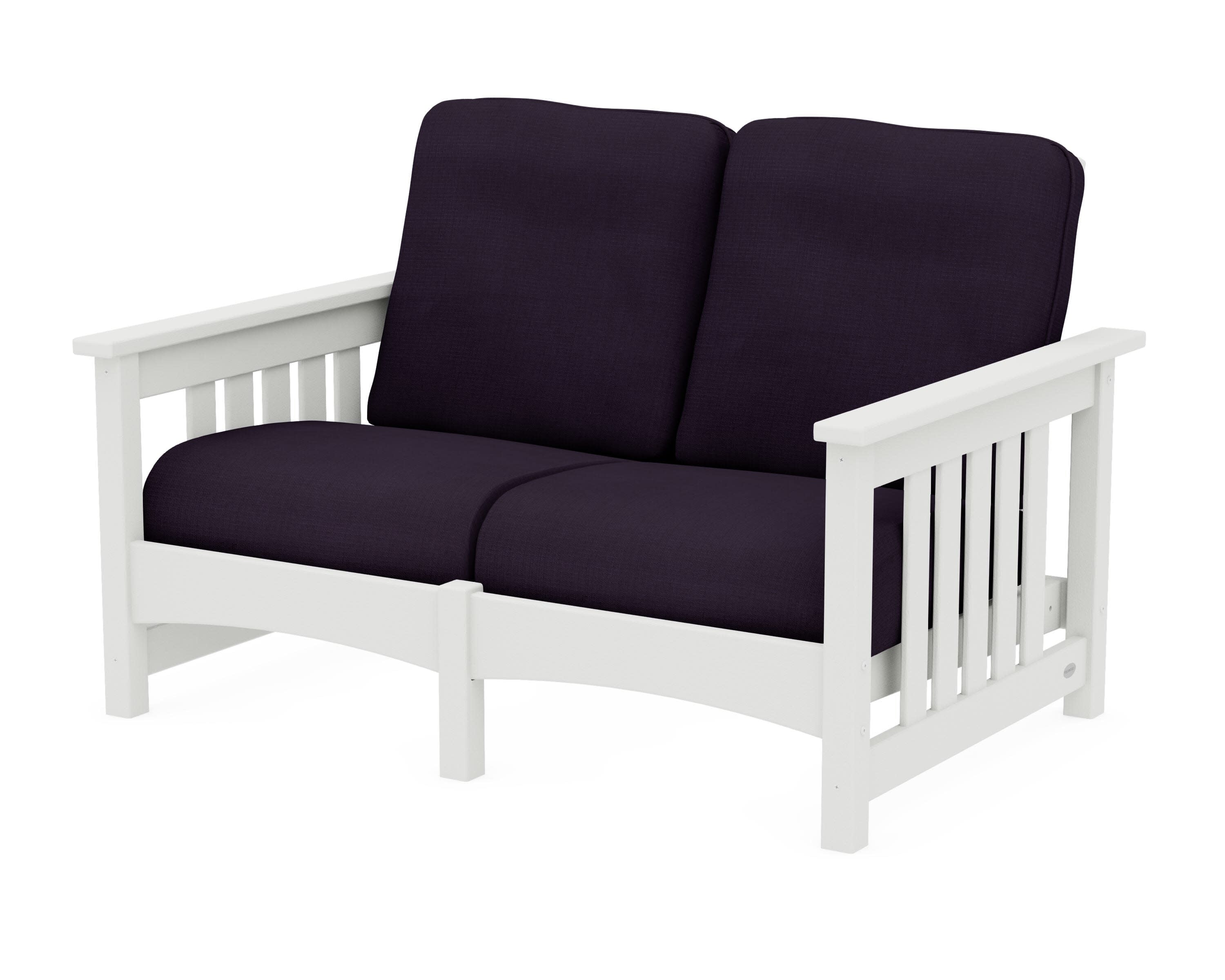 Club Mission Loveseat in Vintage White / Navy Linen