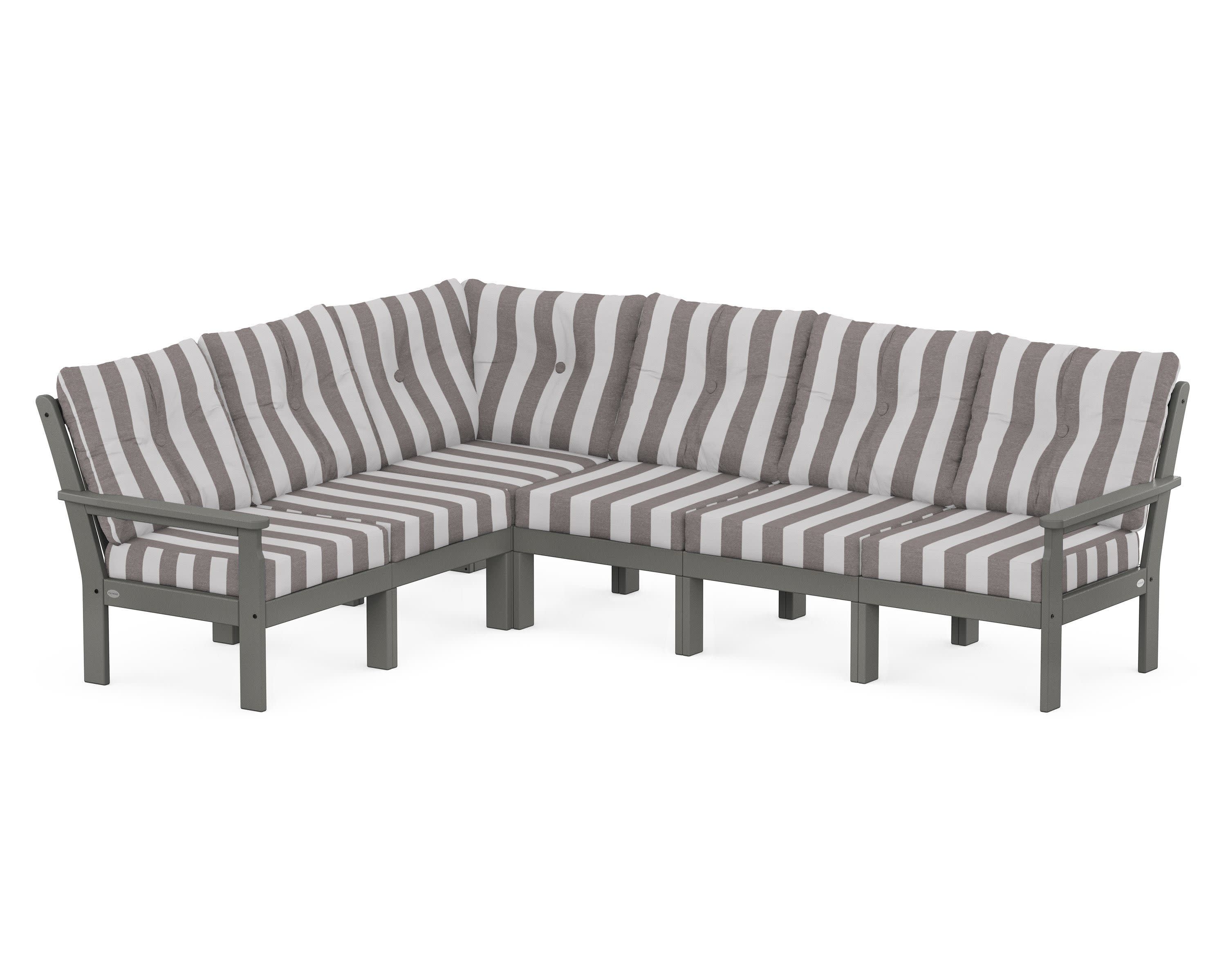Vineyard 6-Piece Sectional in Slate Grey / Cabana Stripe Grey Mist