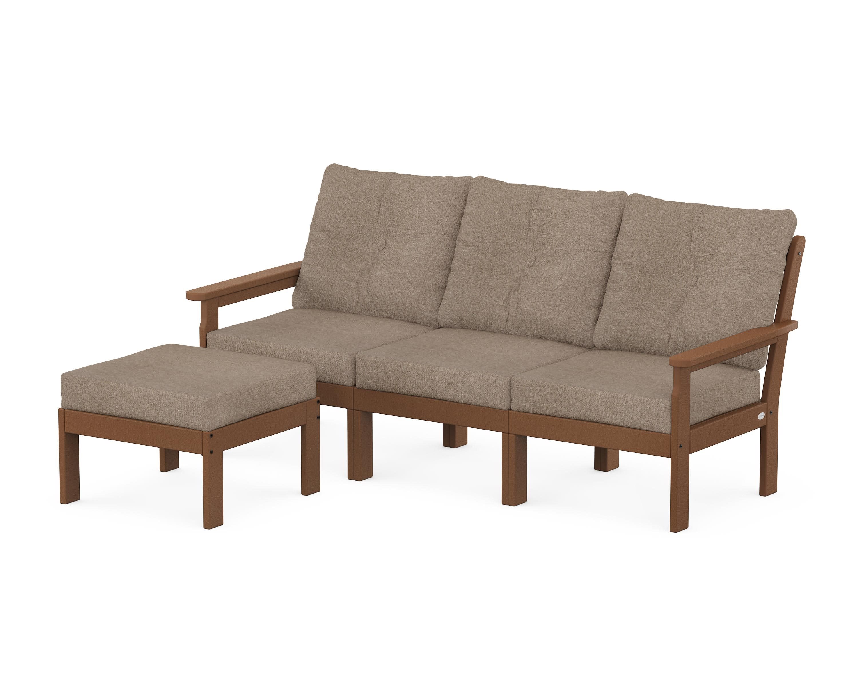 Vineyard 4-Piece Sectional with Ottoman in Teak / Spiced Burlap