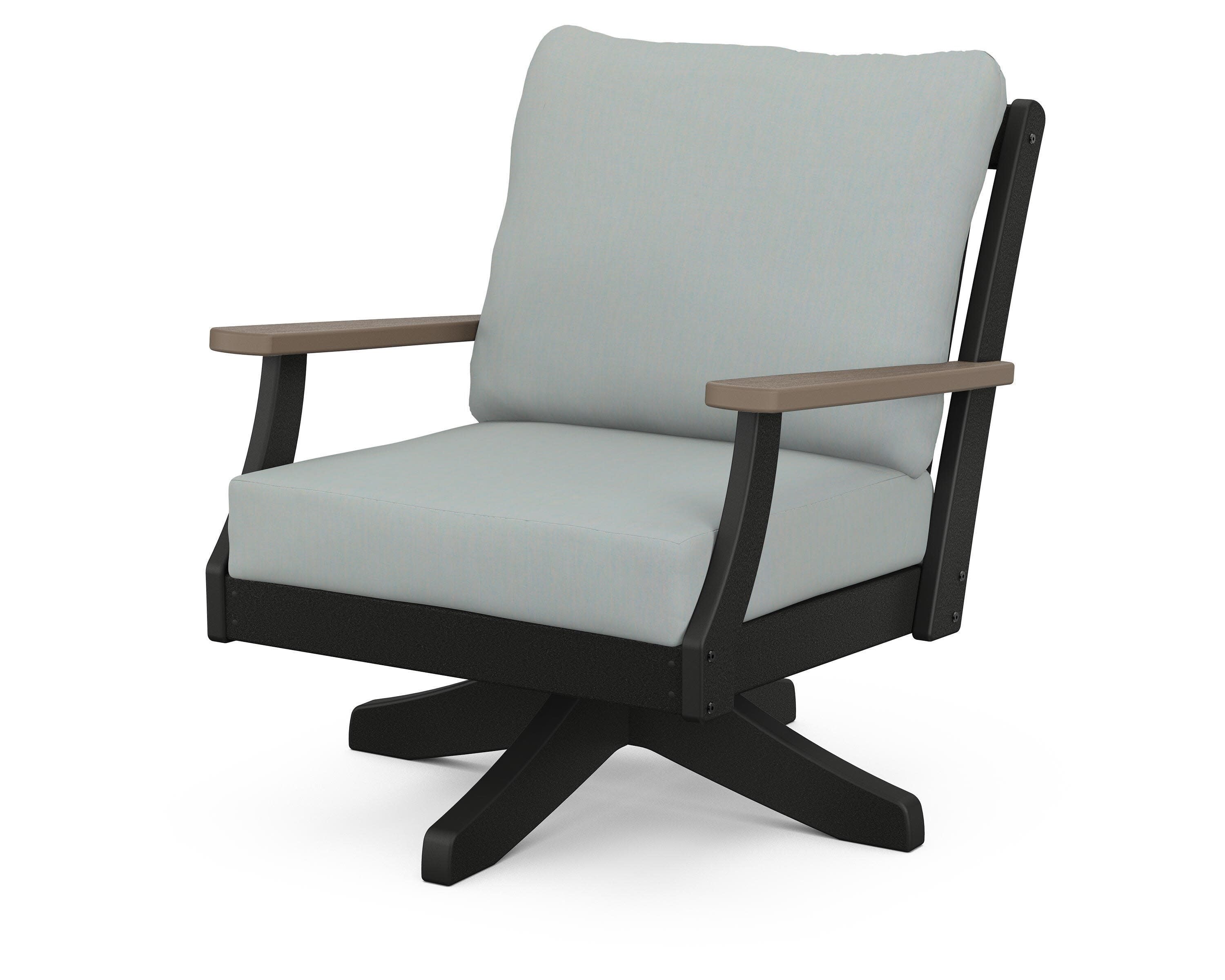 Braxton Deep Seating Swivel Chair in Black / Kona / Spa