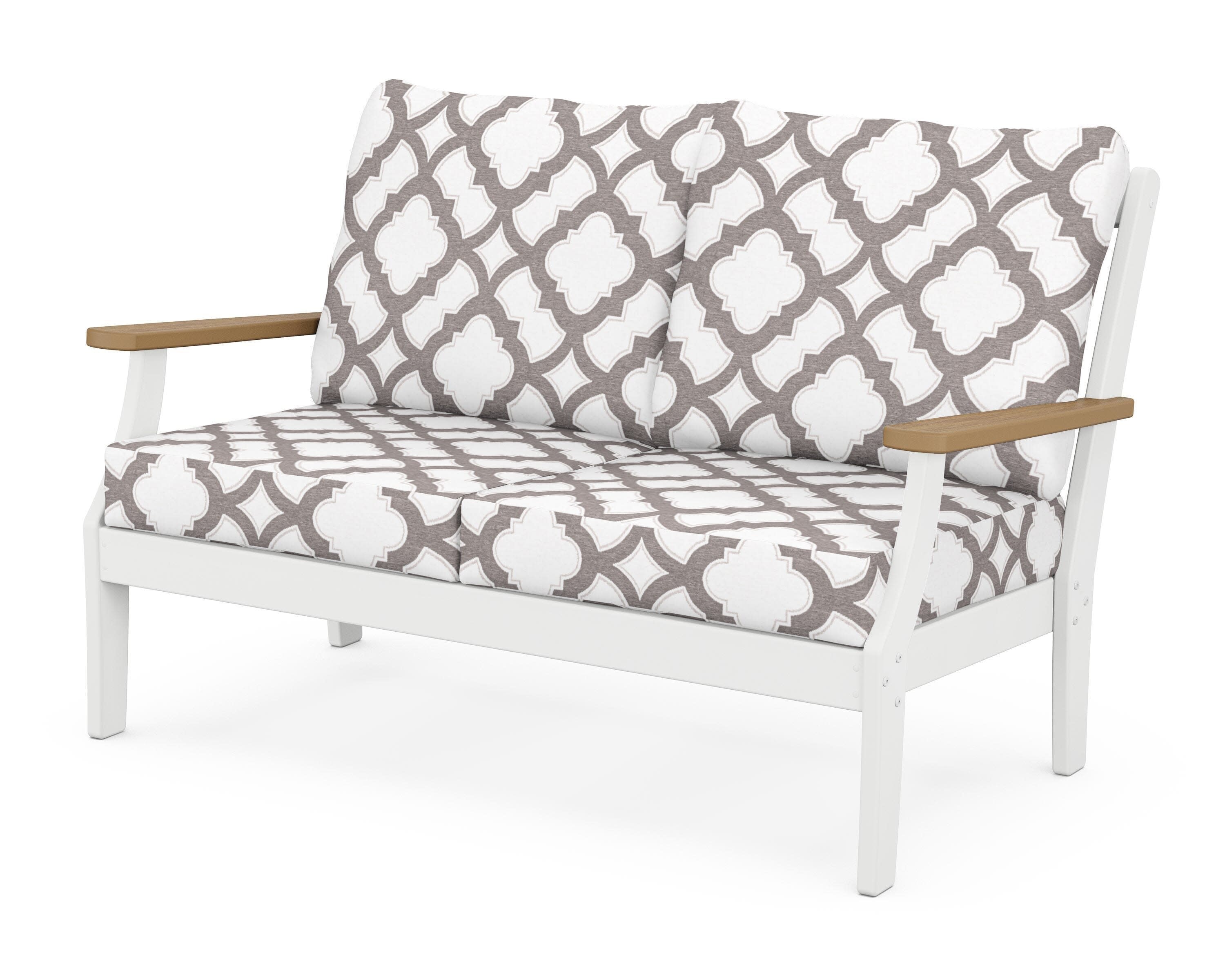 Braxton Deep Seating Loveseat in White / Natural / Trellis Grey Mist