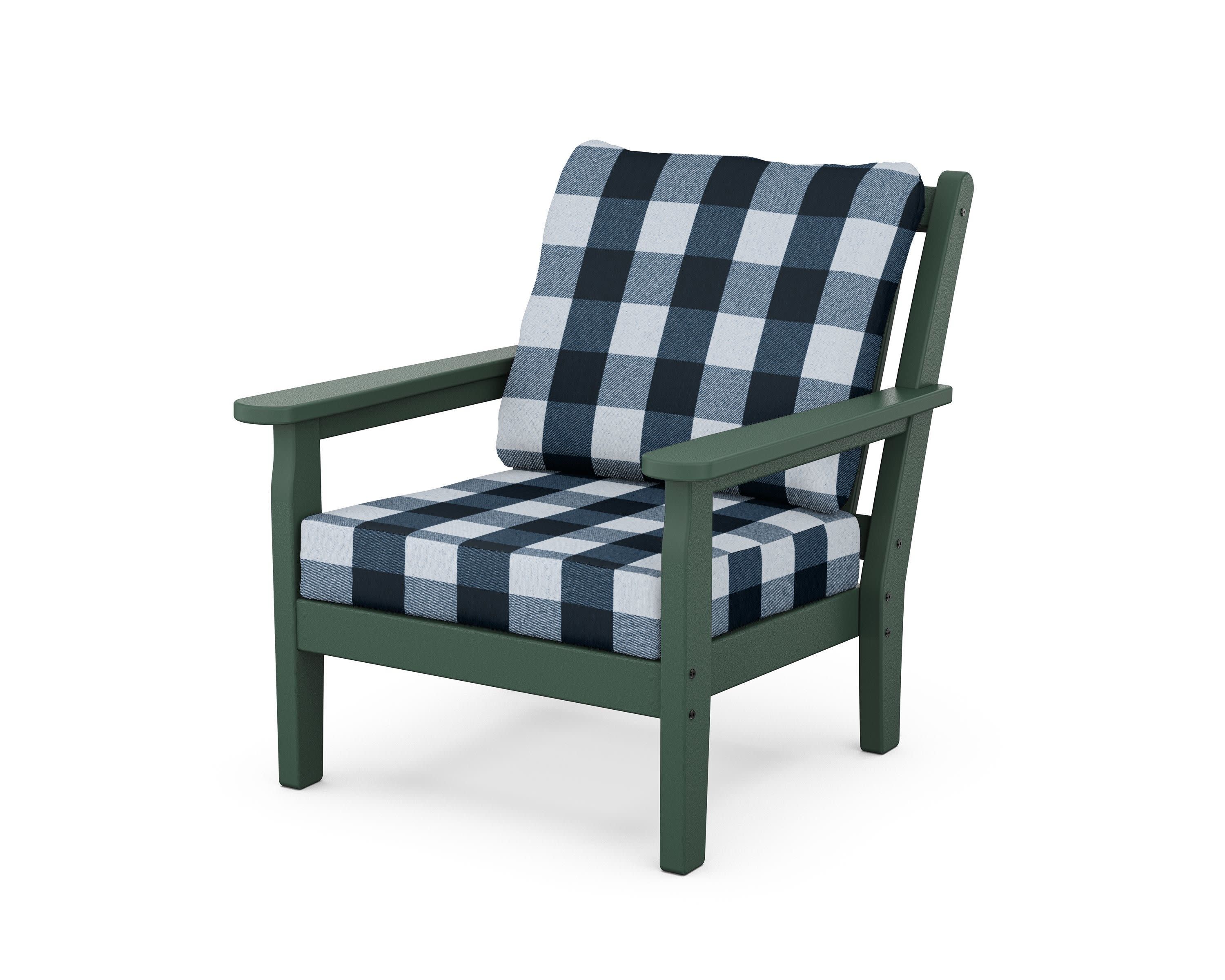 Chippendale Deep Seating Chair in Green / Buffalo Plaid Marine Indigo