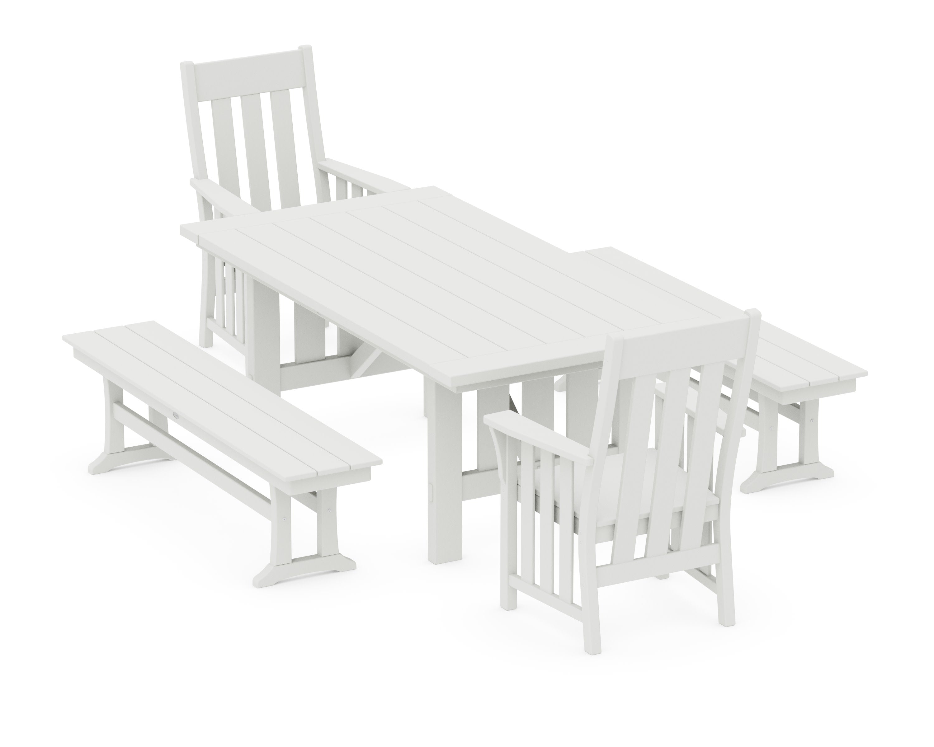 Acadia 5-Piece Dining Set with Benches in Vintage White
