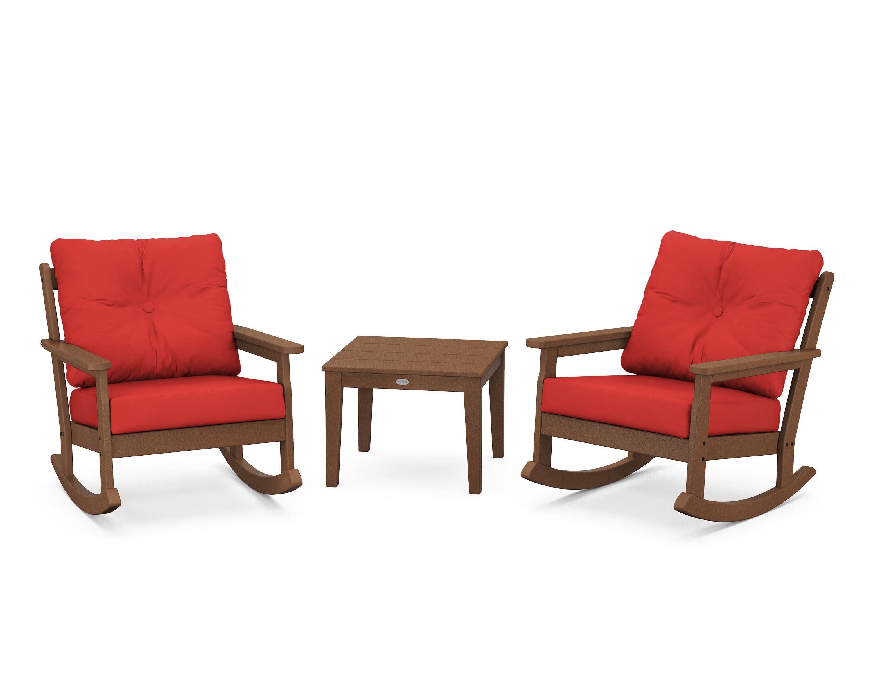 Vineyard 3-Piece Deep Seating Rocker Set in Teak / Crimson Linen