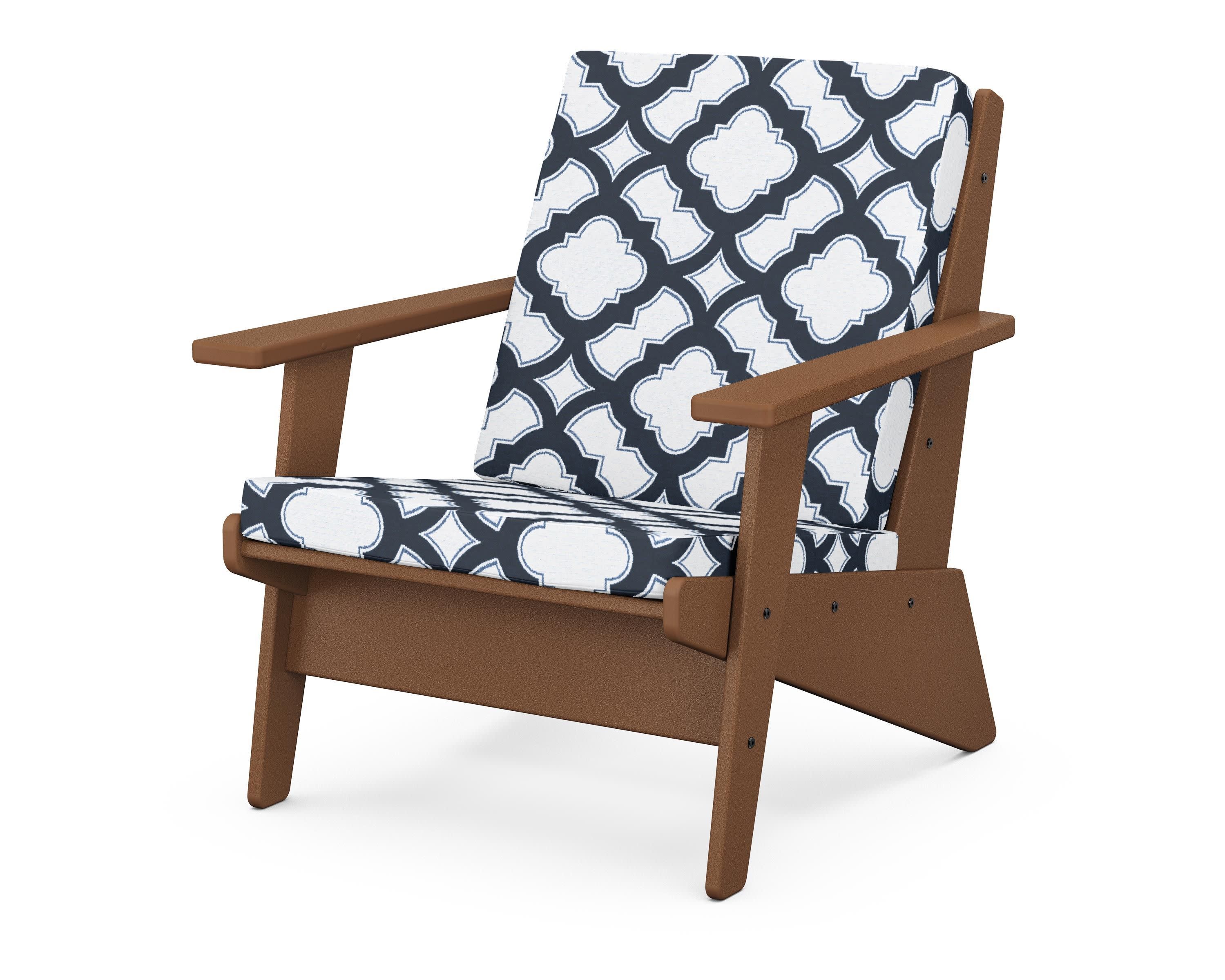 Riviera Modern Lounge Chair in Teak / Trellis Marine Indigo