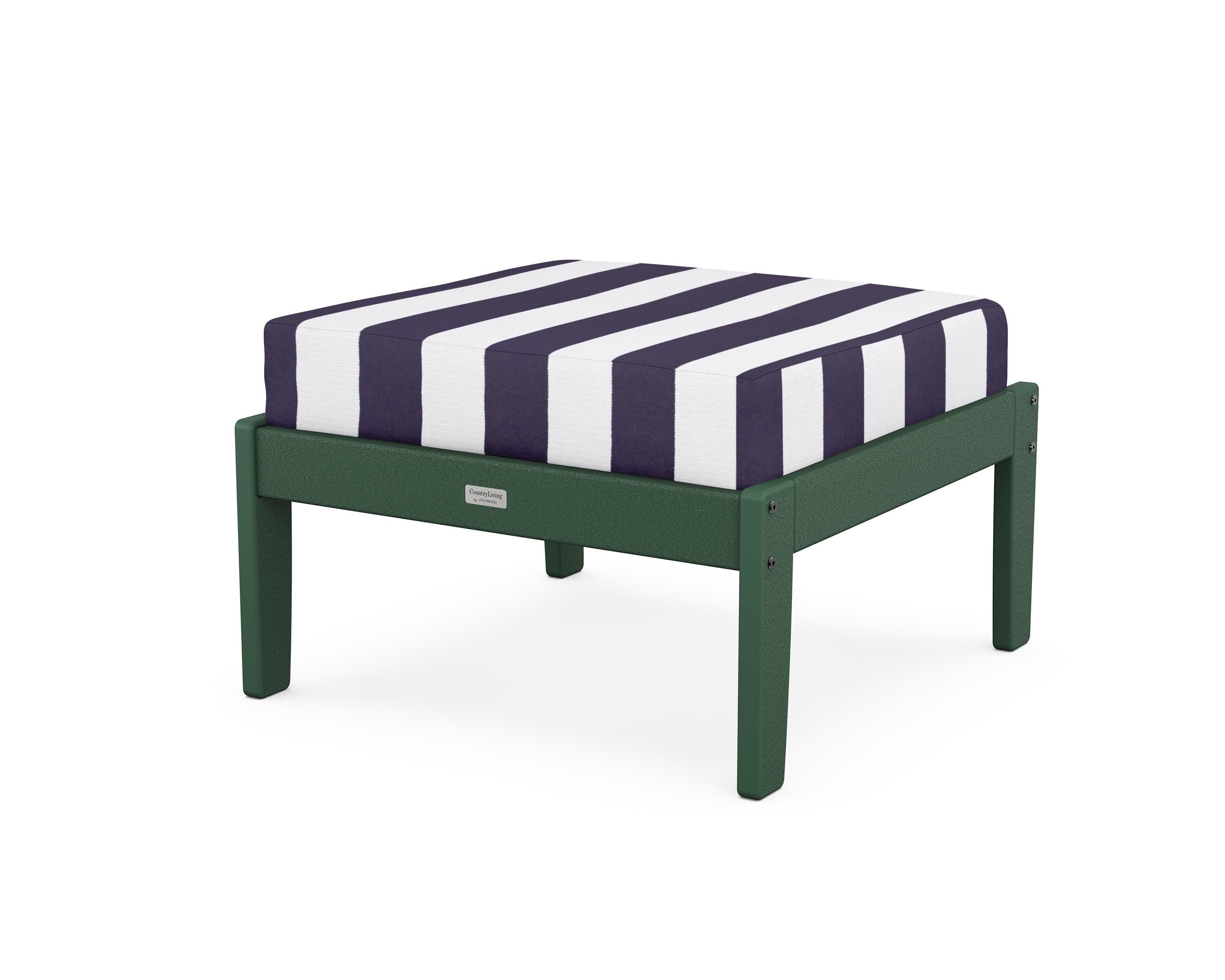 Cottage Deep Seating Ottoman in Green / Cabana Stripe Navy
