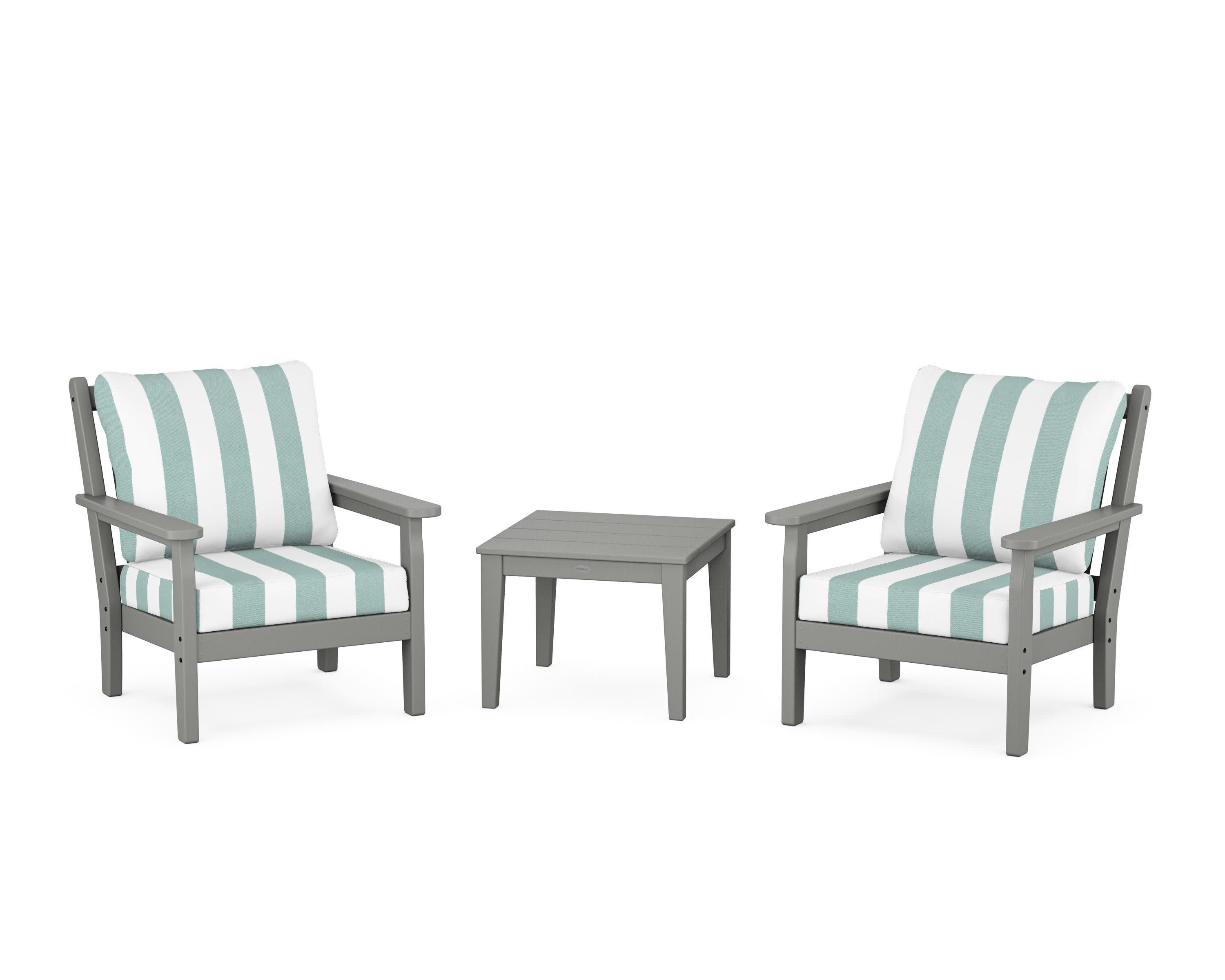 Chippendale 3-Piece Deep Seating Set in Slate Grey / Cabana Stripe Glacier Spa