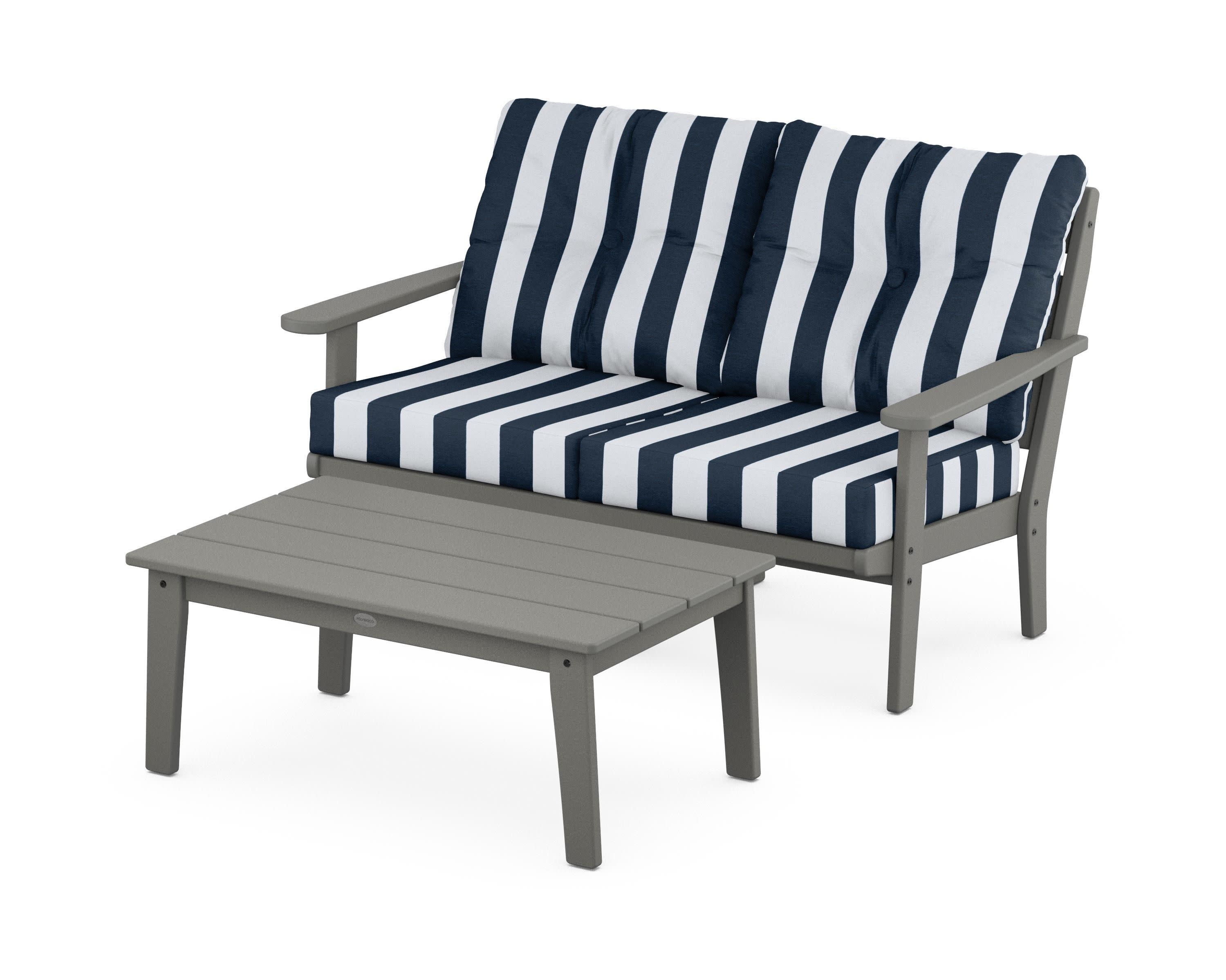 Lakeside 2-Piece Lounge Loveseat Set in Slate Grey / Cabana Stripe Marine Indigo