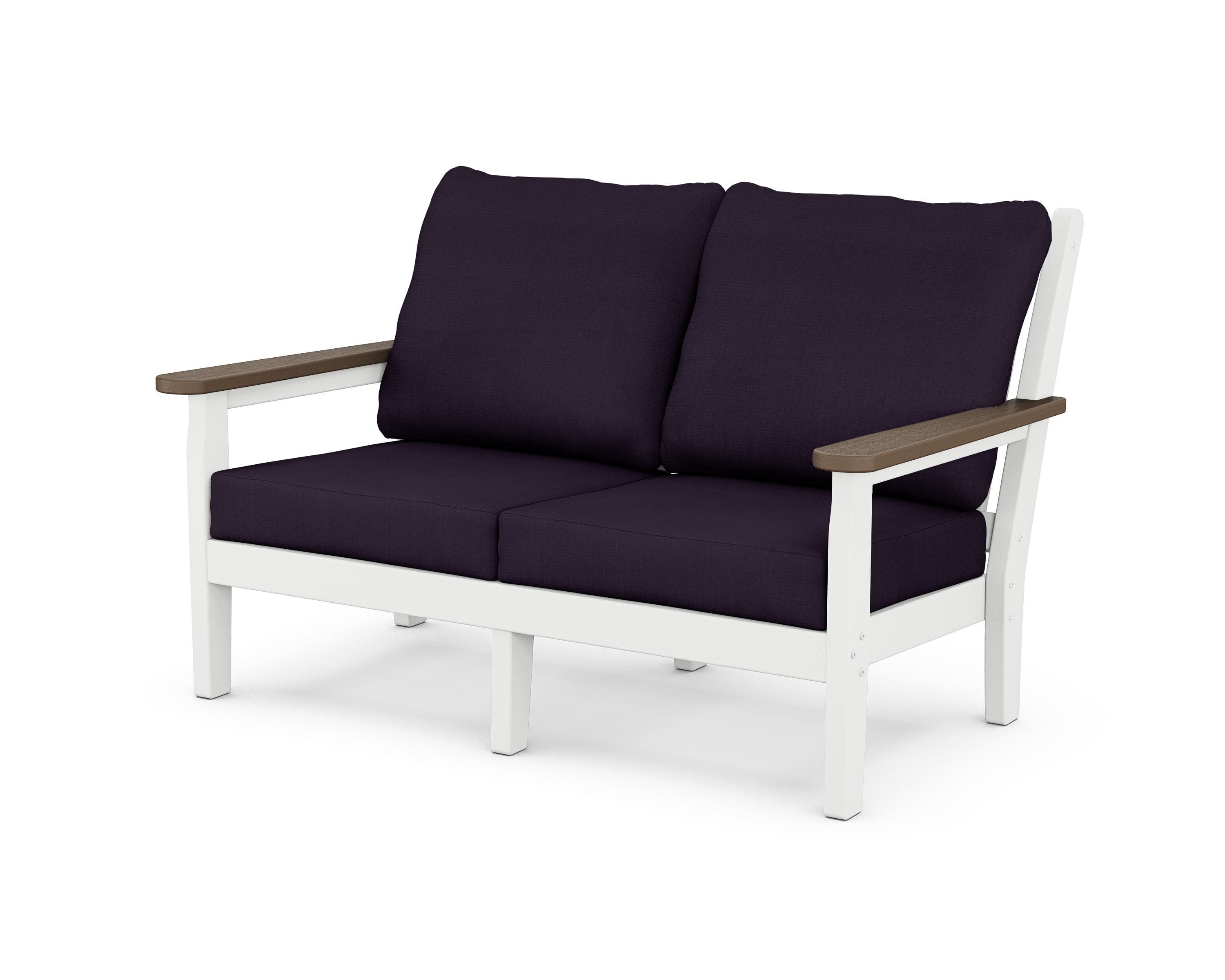 Chippendale Deep Seating Loveseat in White / Kona / Navy Linen