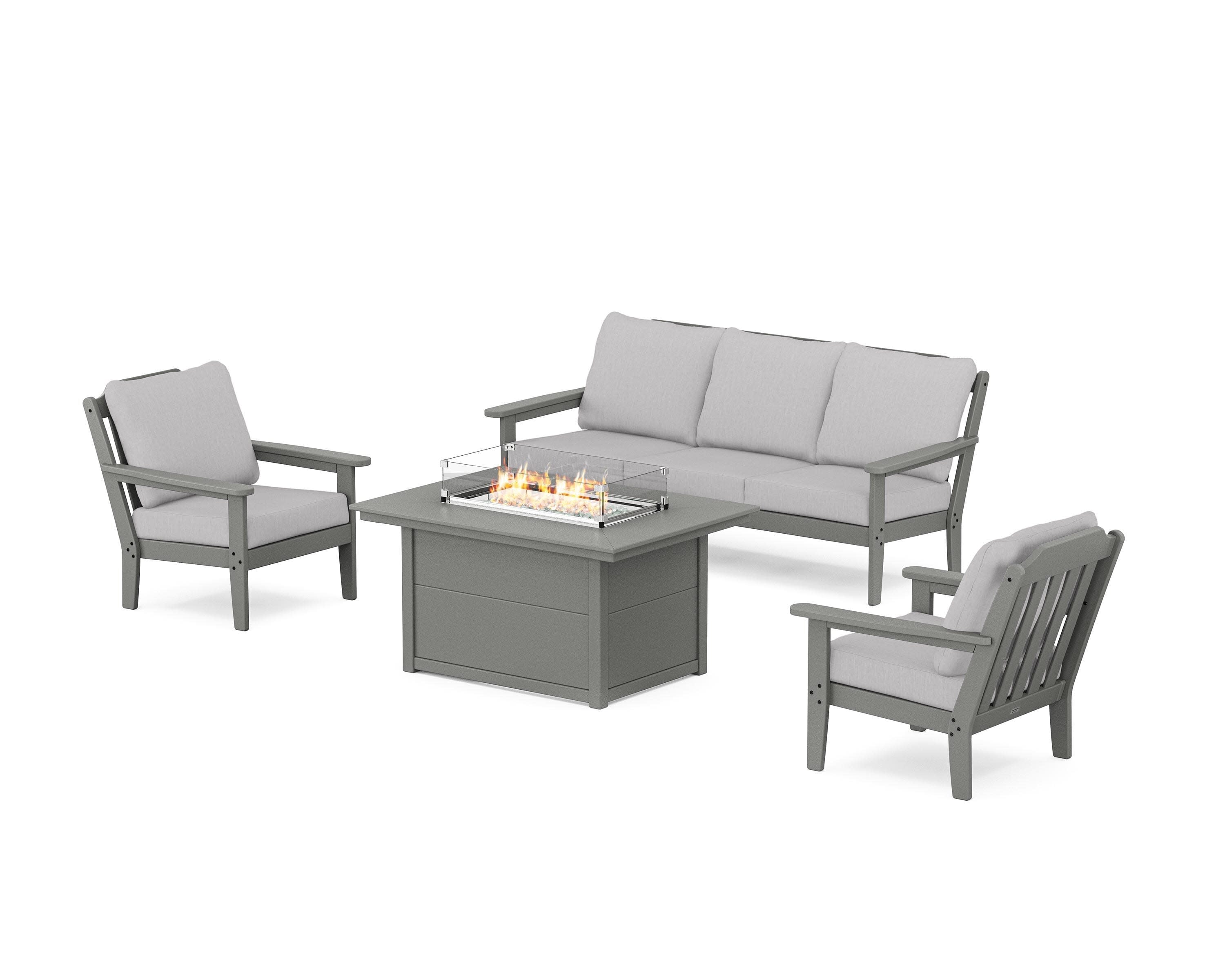 Cottage Deep Seating Fire Pit Table Set in Slate Grey / Granite