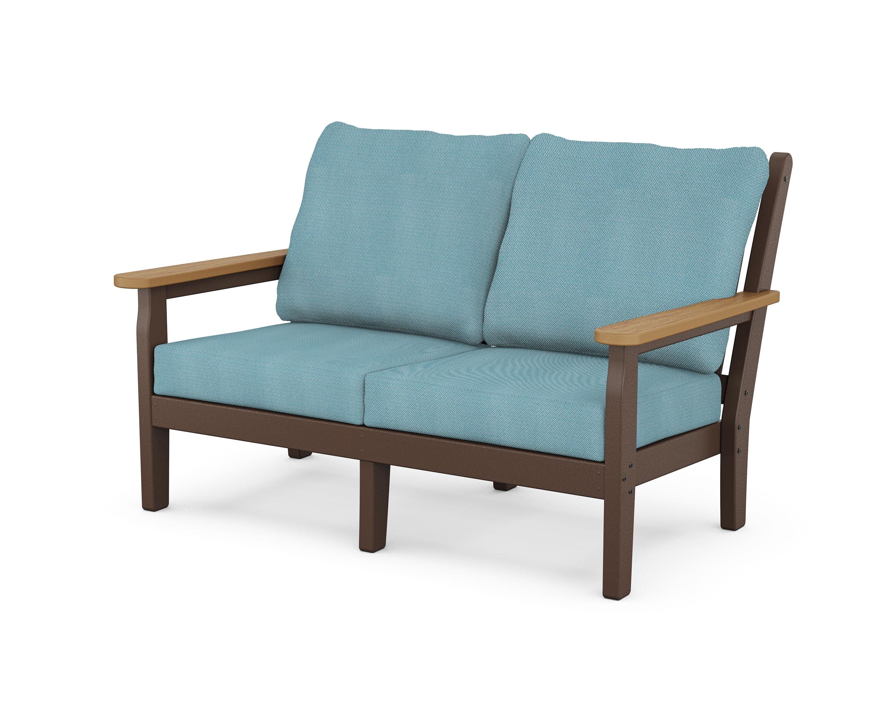 Chippendale Deep Seating Loveseat in Mahogany / Natural / Lattice Sky Blue