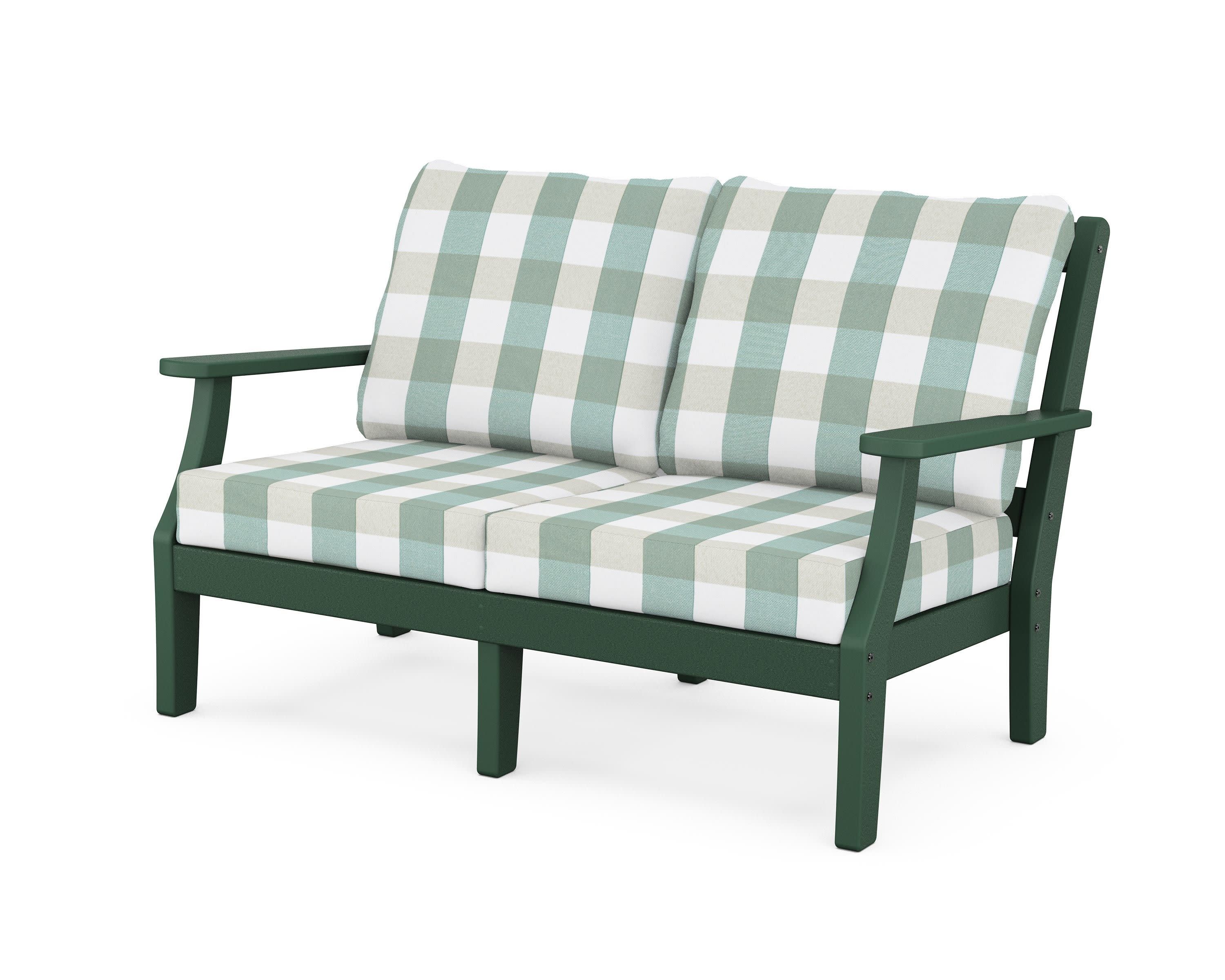 Chinoiserie Deep Seating Loveseat in Green / Buffalo Plaid Glacier Spa