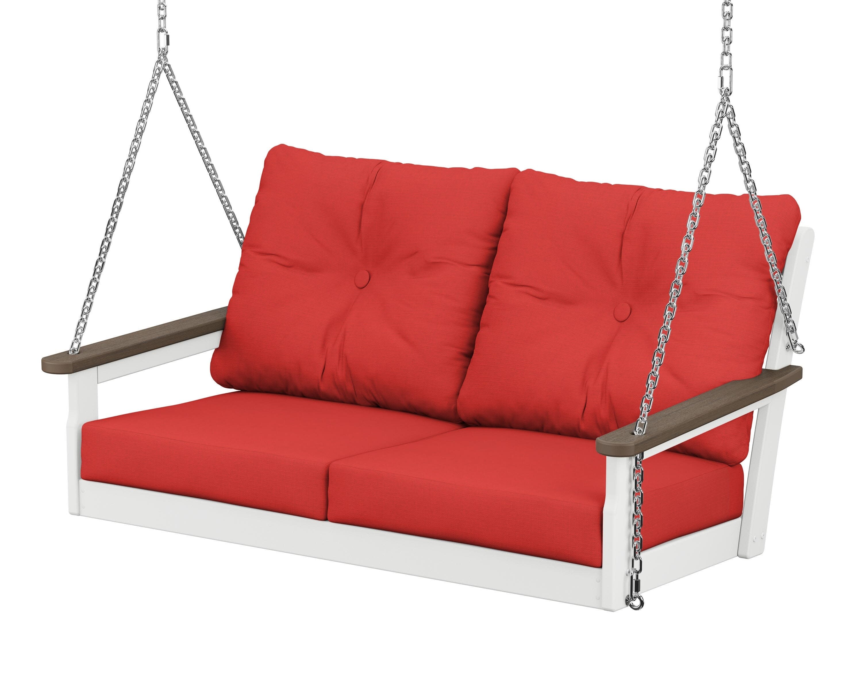 Vineyard Deep Seating Swing in White / Kona / Crimson Linen