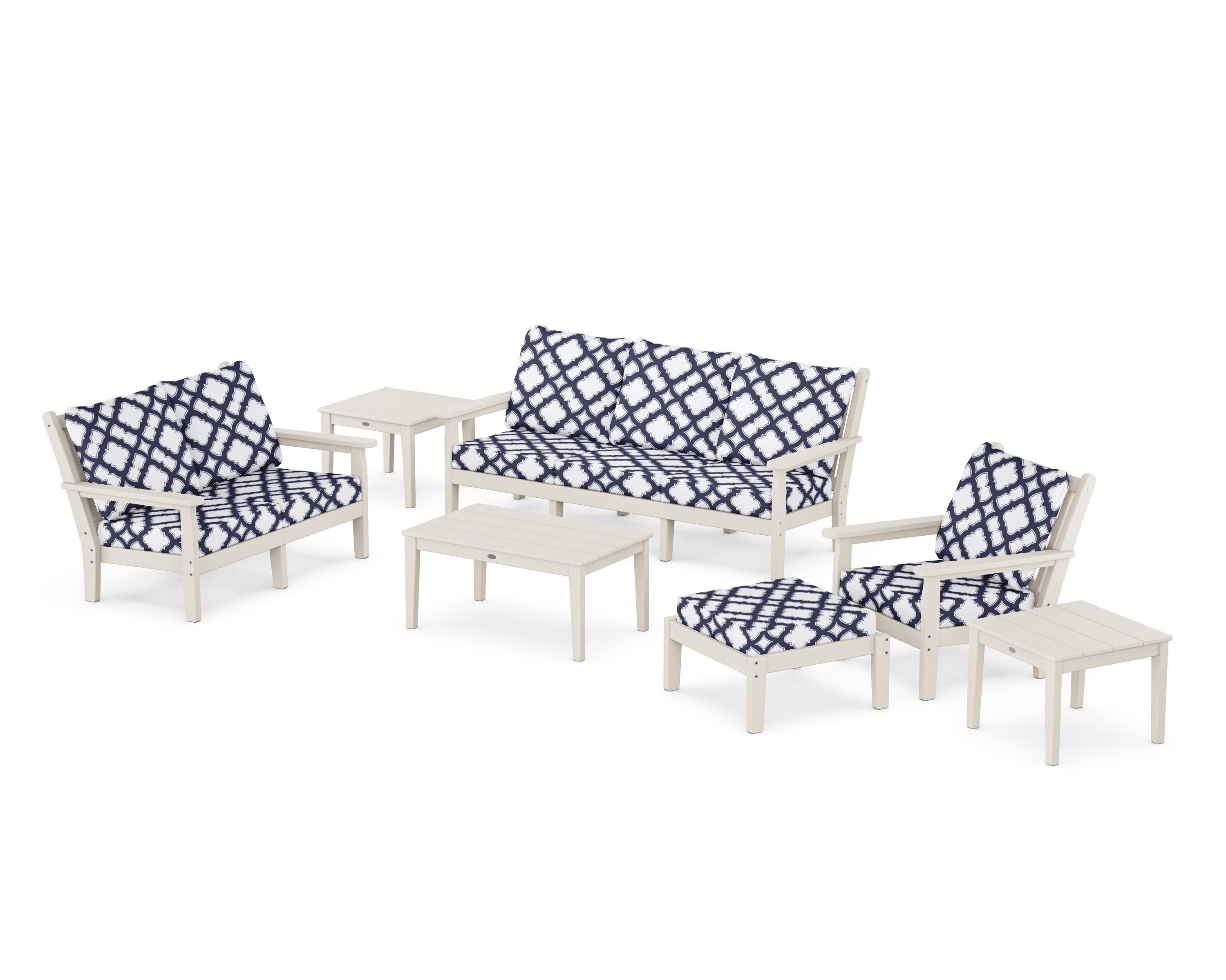 Chippendale 7-Piece Deep Seating Set in Sand / Trellis Navy