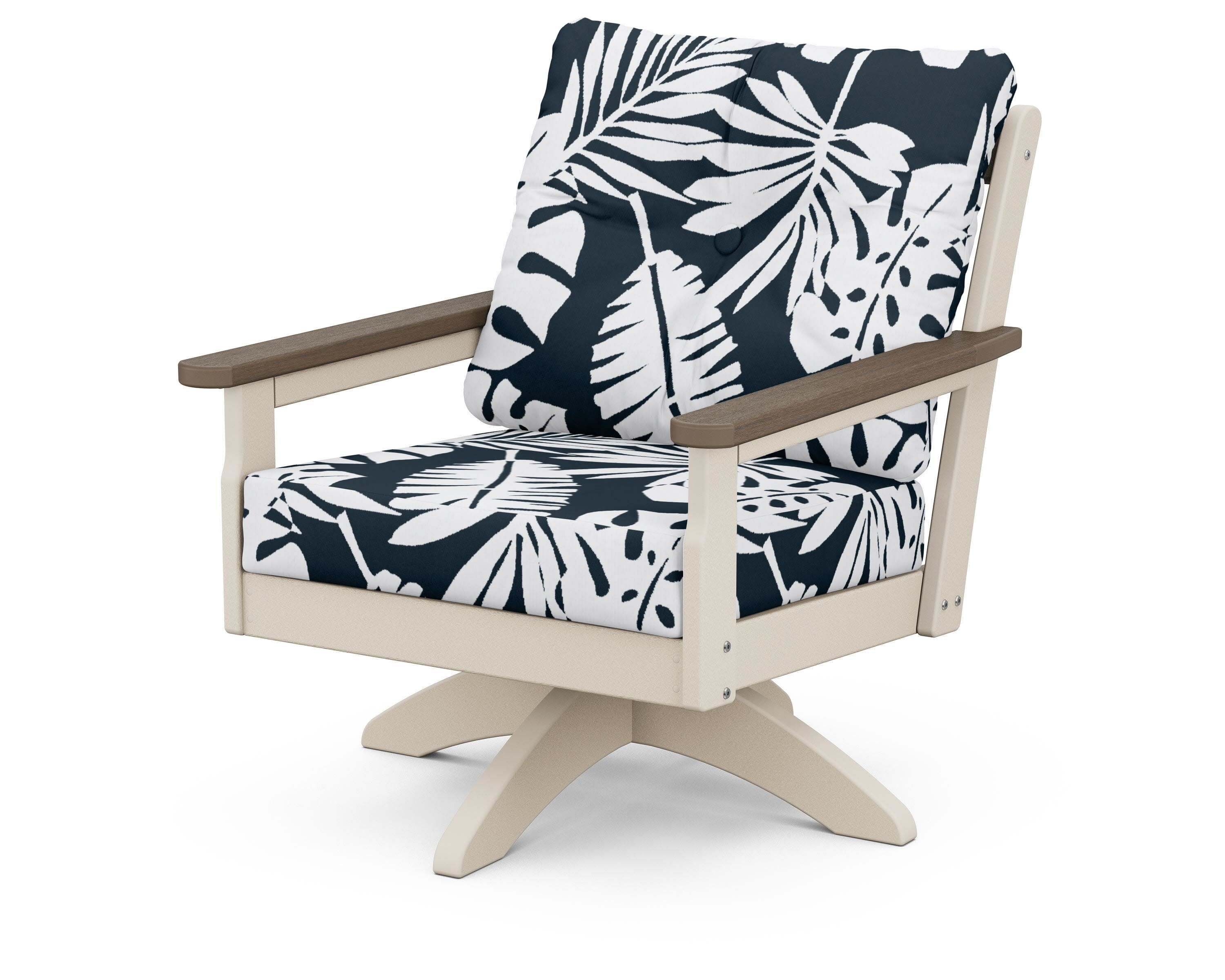 Vineyard Deep Seating Swivel Chair in Sand / Kona / Leaf Marine Indigo