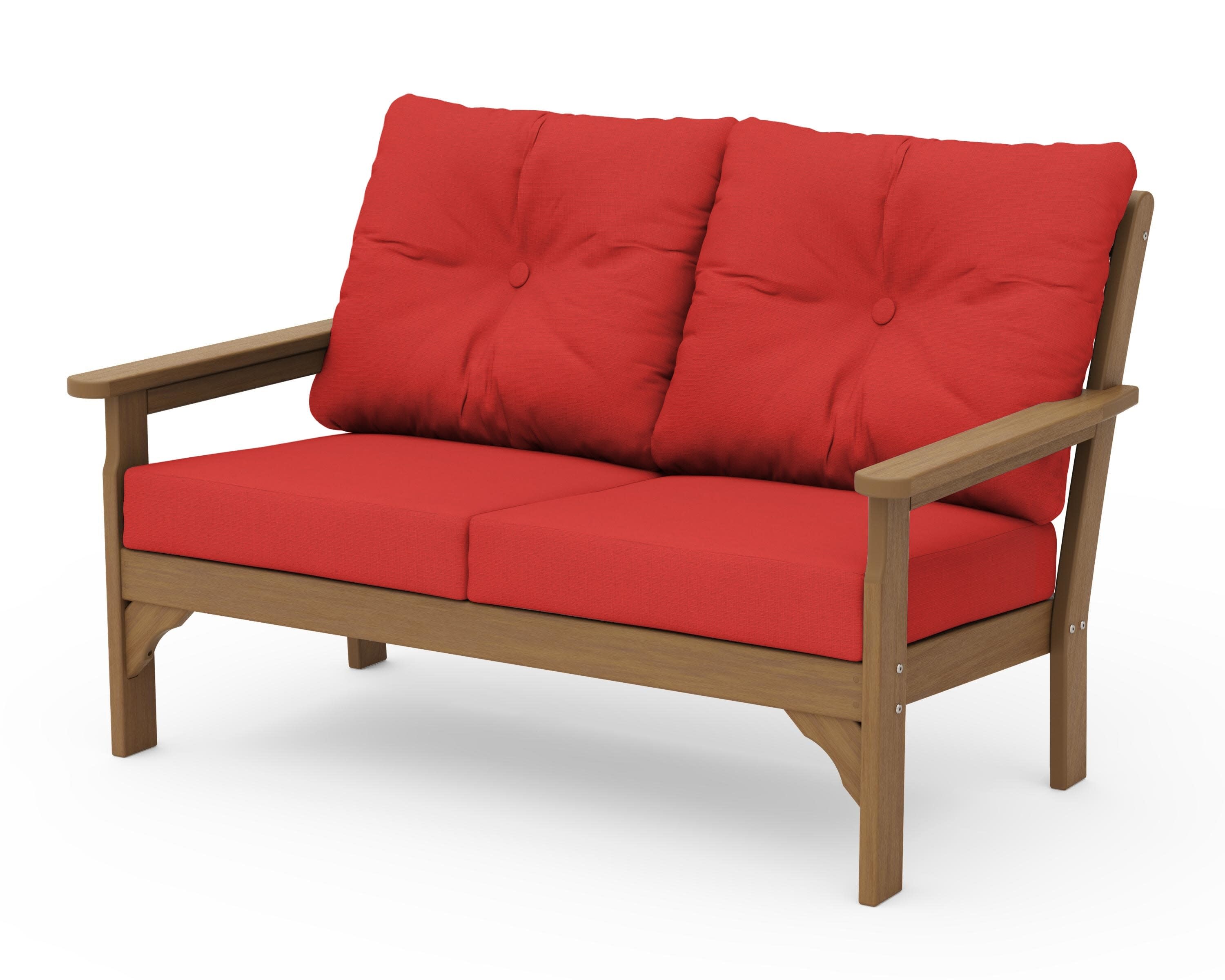 Vineyard Deep Seating Loveseat in Natural / Crimson Linen