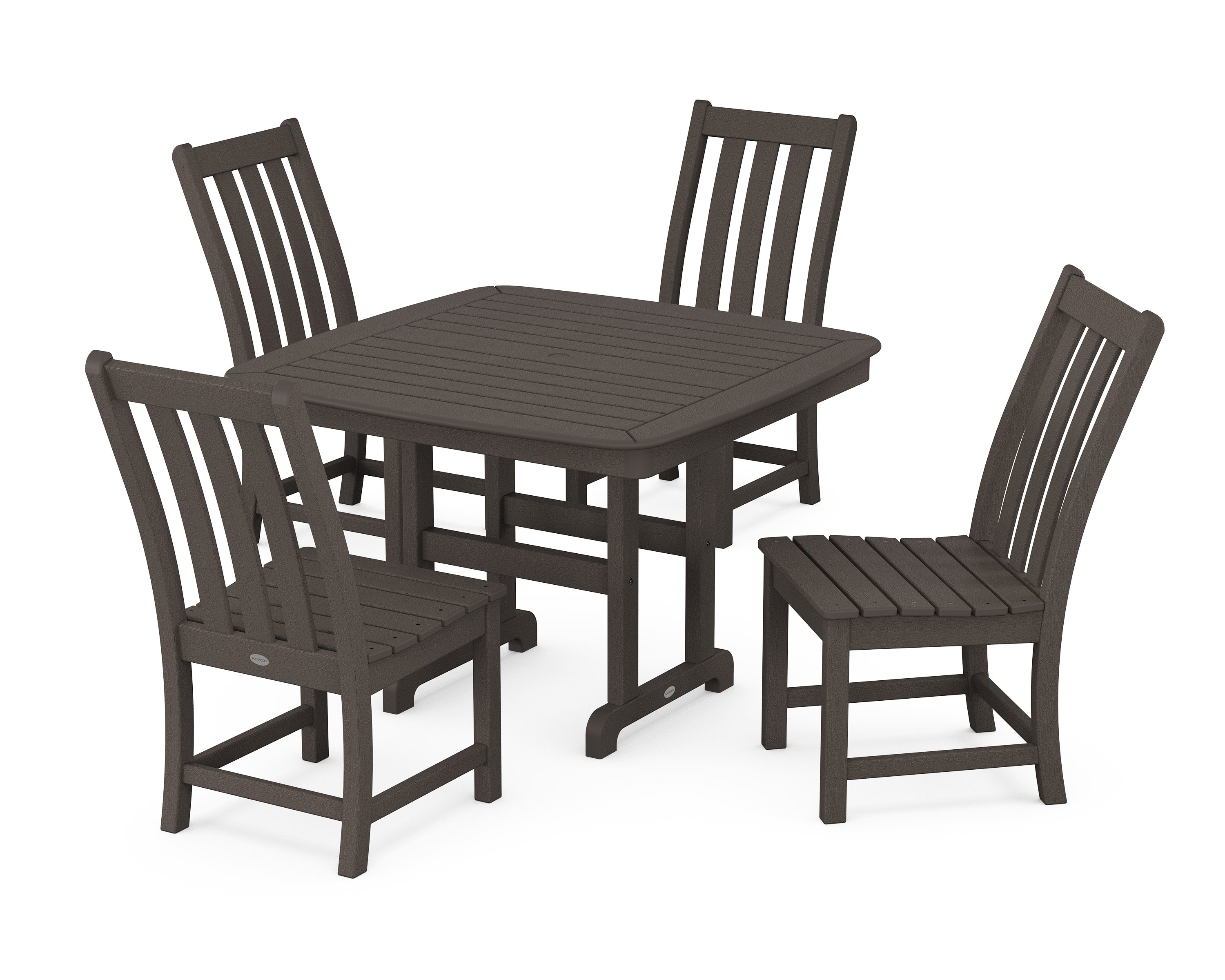 Vineyard Side Chair 5-Piece Dining Set with Trestle Legs in Vintage Coffee