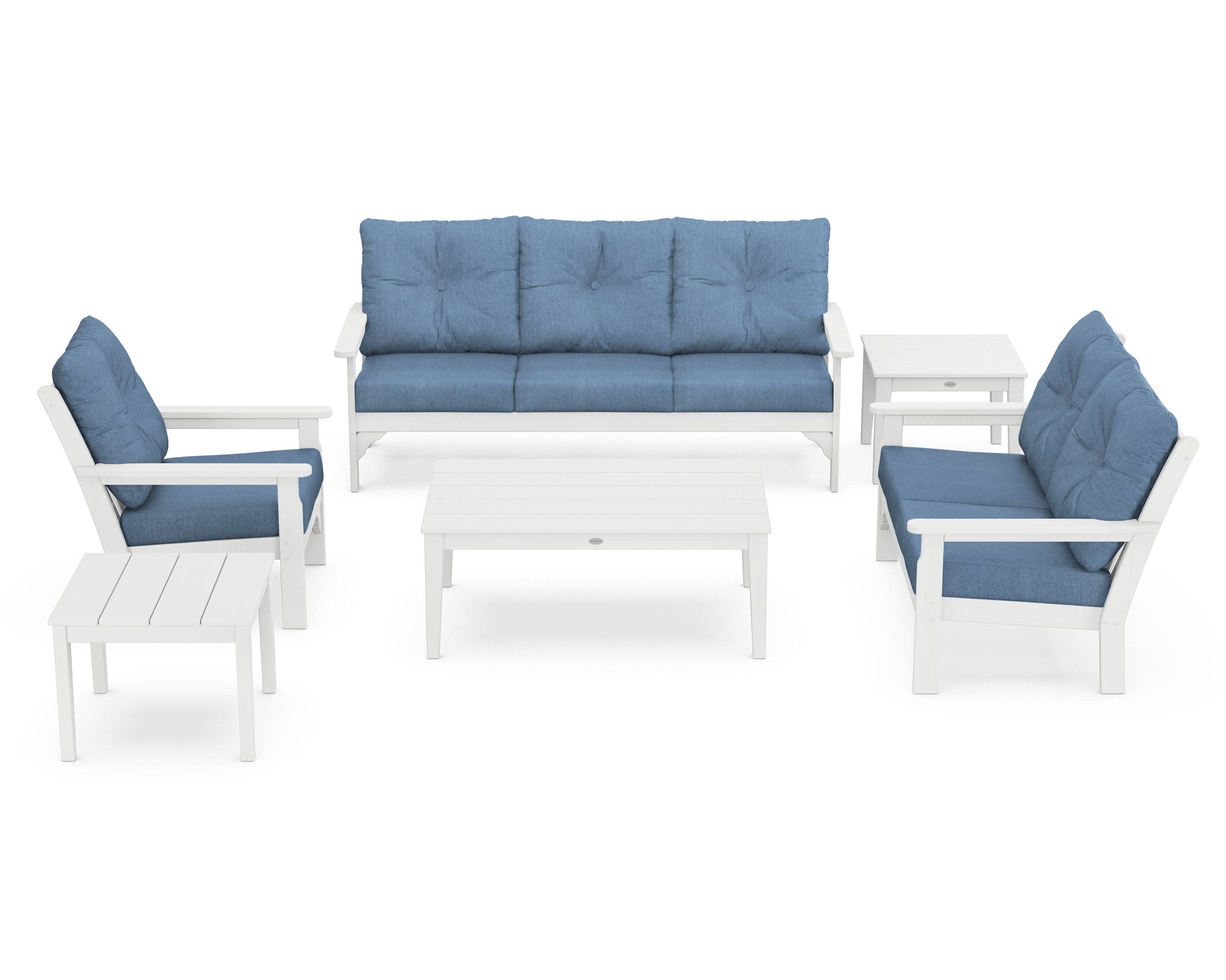 Vineyard 6-Piece Deep Seating Set in White / Sky Blue