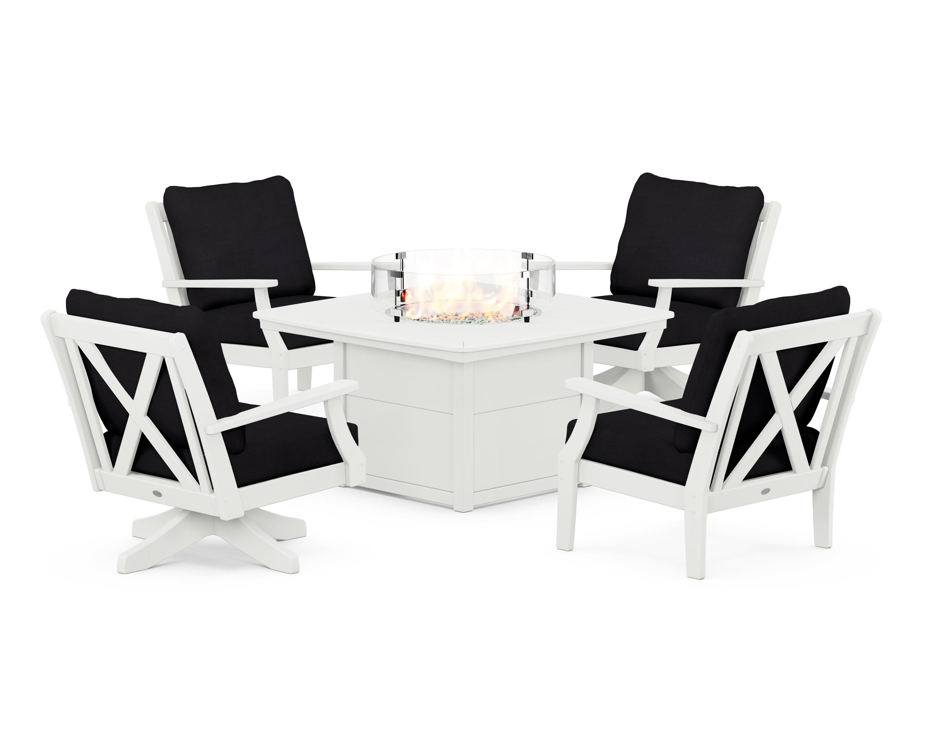 Braxton 5-Piece Deep Seating Set with Fire Table in Vintage White / Midnight Linen