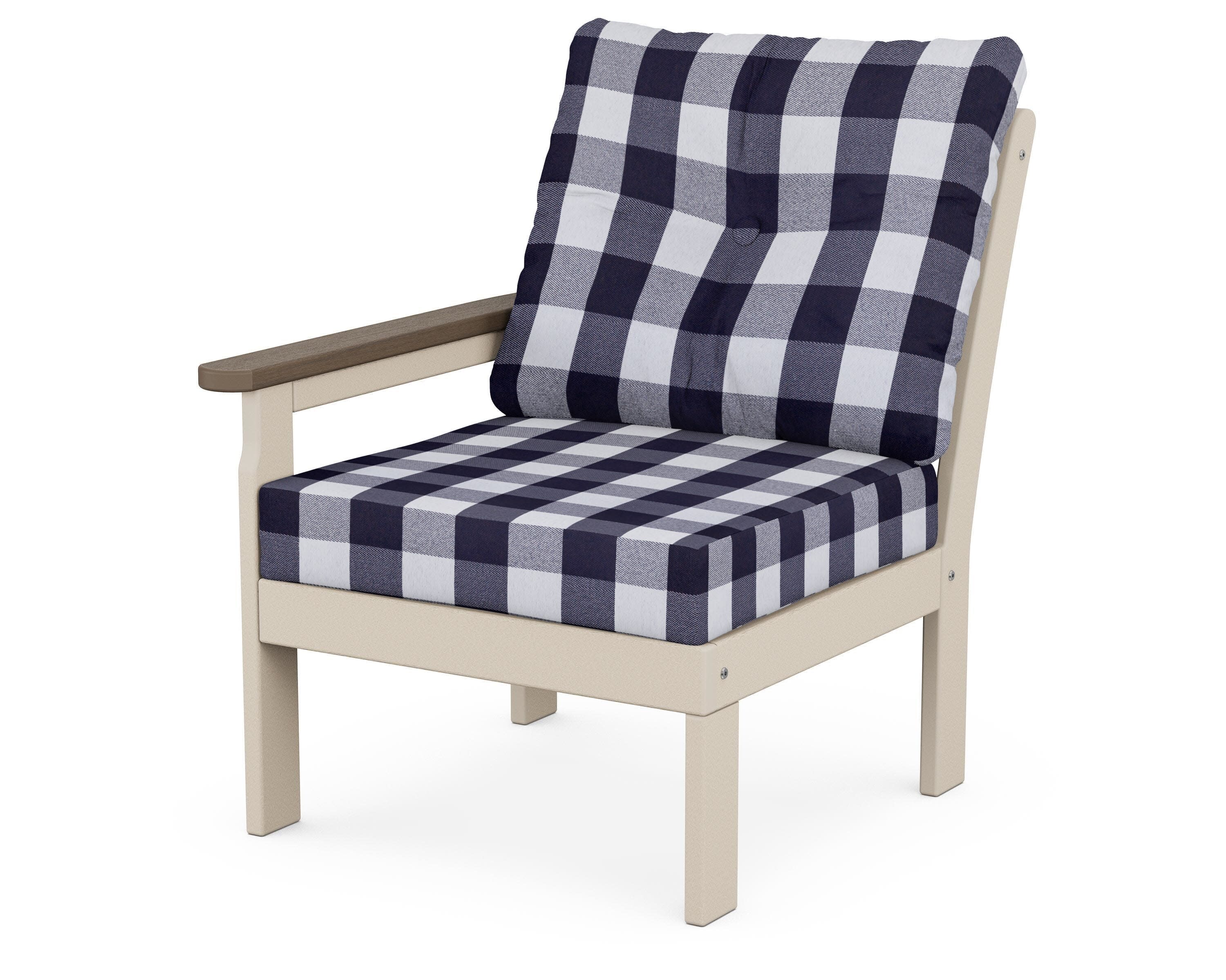 Vineyard Modular Left Arm Chair in Sand / Kona / Buffalo Plaid Navy
