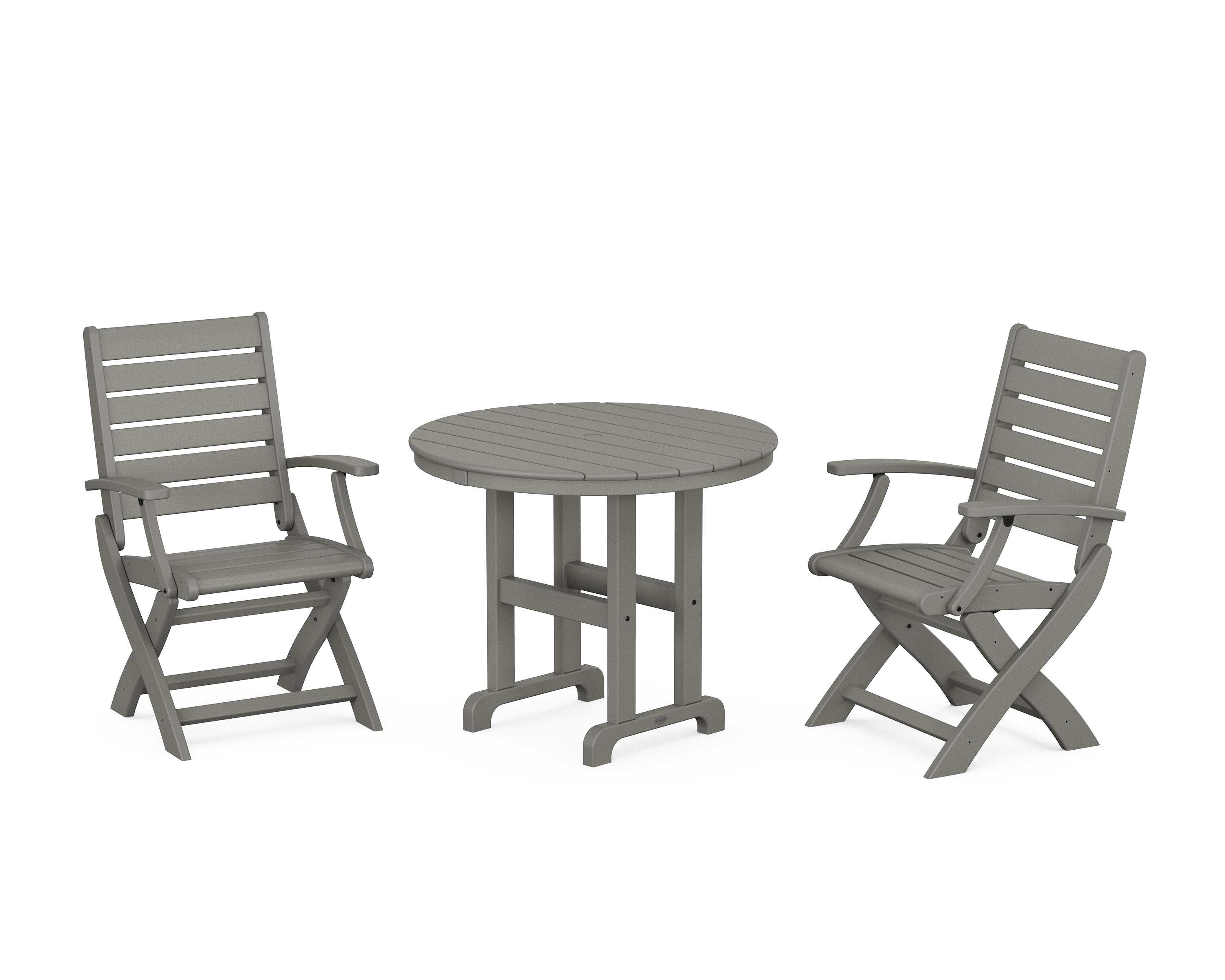 Signature Folding Chair 3-Piece Round Farmhouse Dining Set in Slate Grey