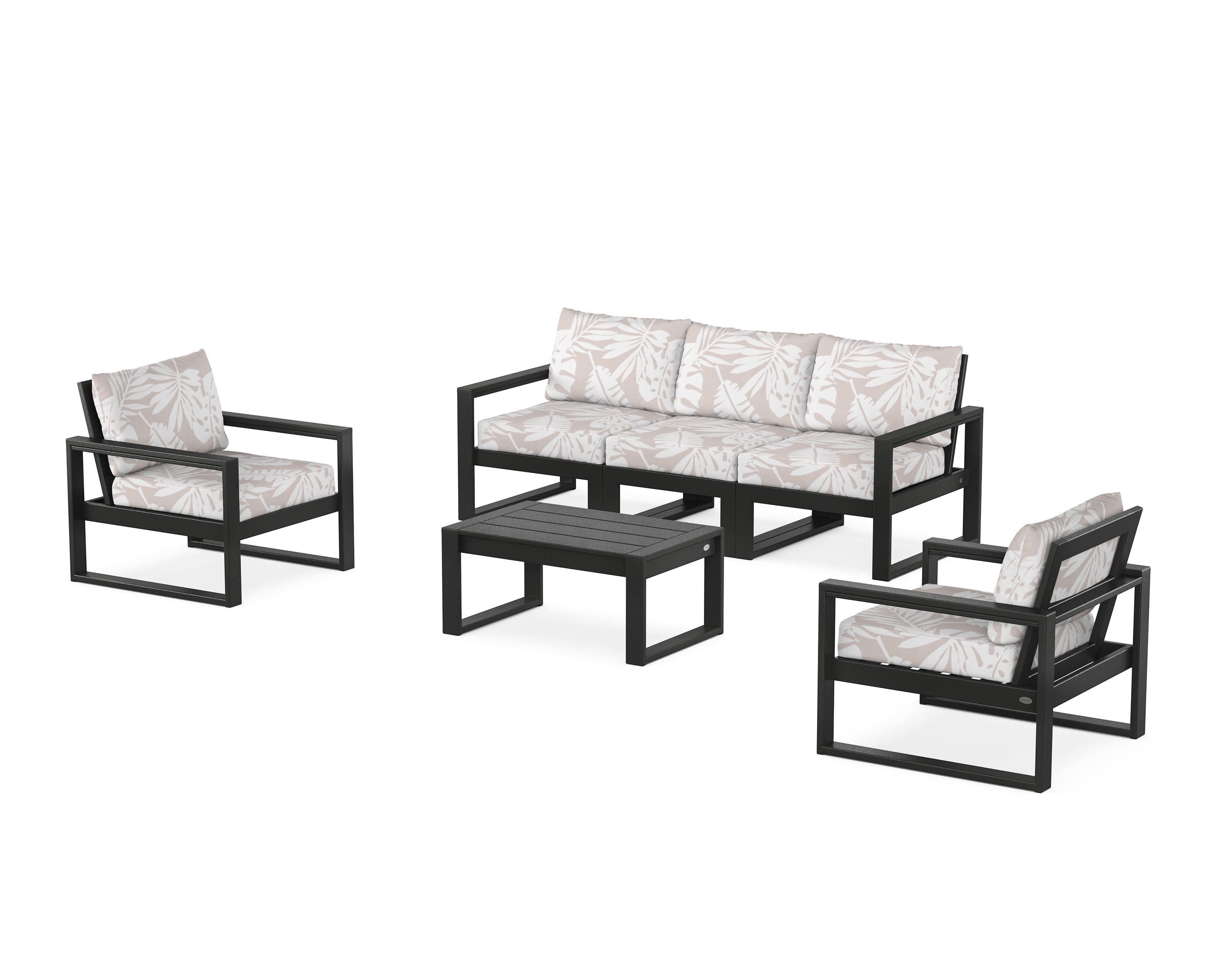 EDGE Sectional 4-Piece Deep Seating Set with Sofa in Black / Leaf Dune Burlap