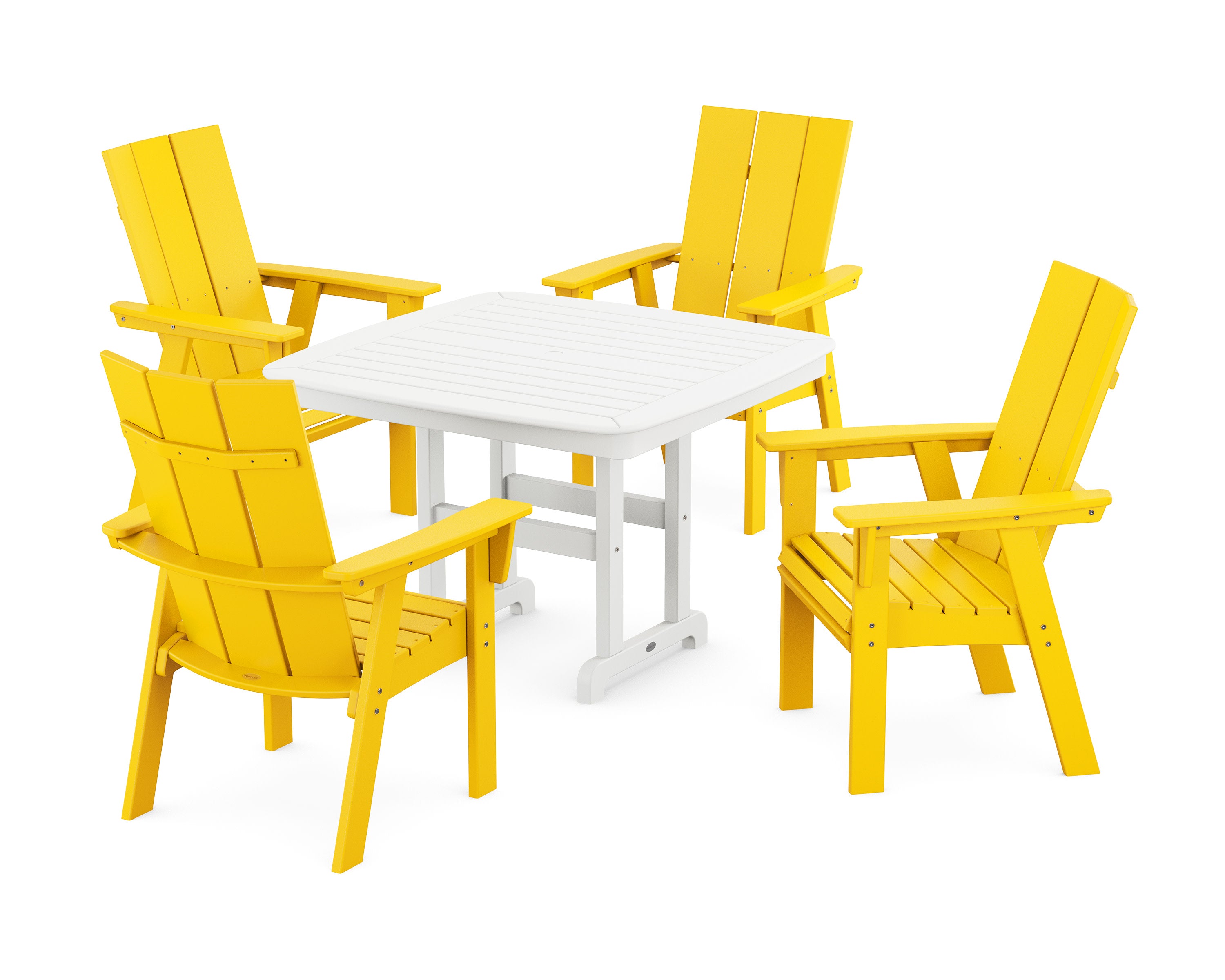 Modern Curveback Adirondack 5-Piece Dining Set in Lemon / White