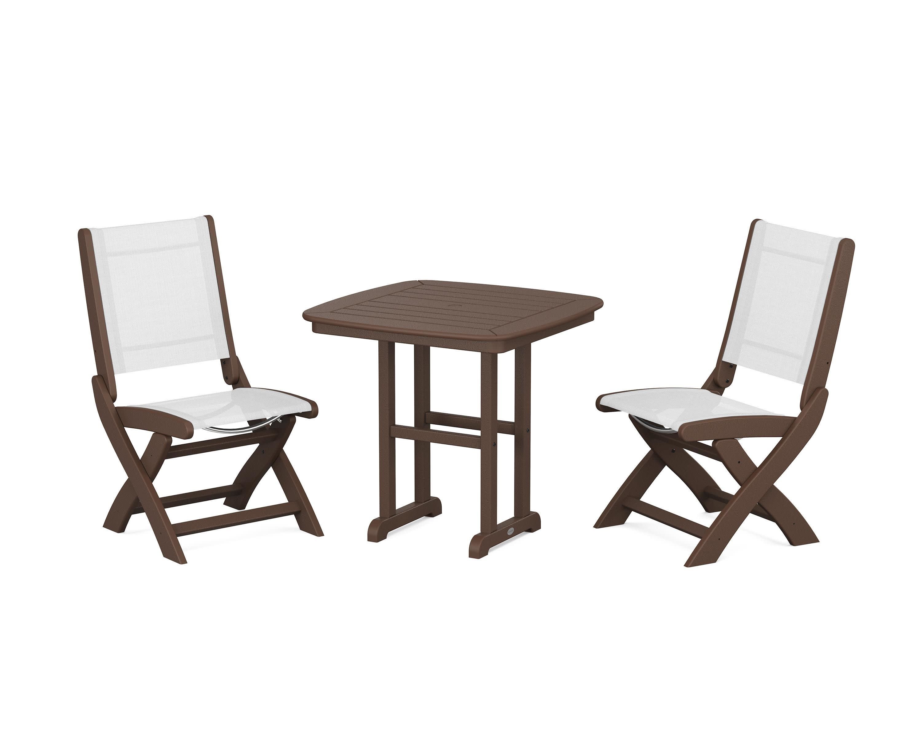 Coastal Folding Side Chair 3-Piece Dining Set in Mahogany / White Sling