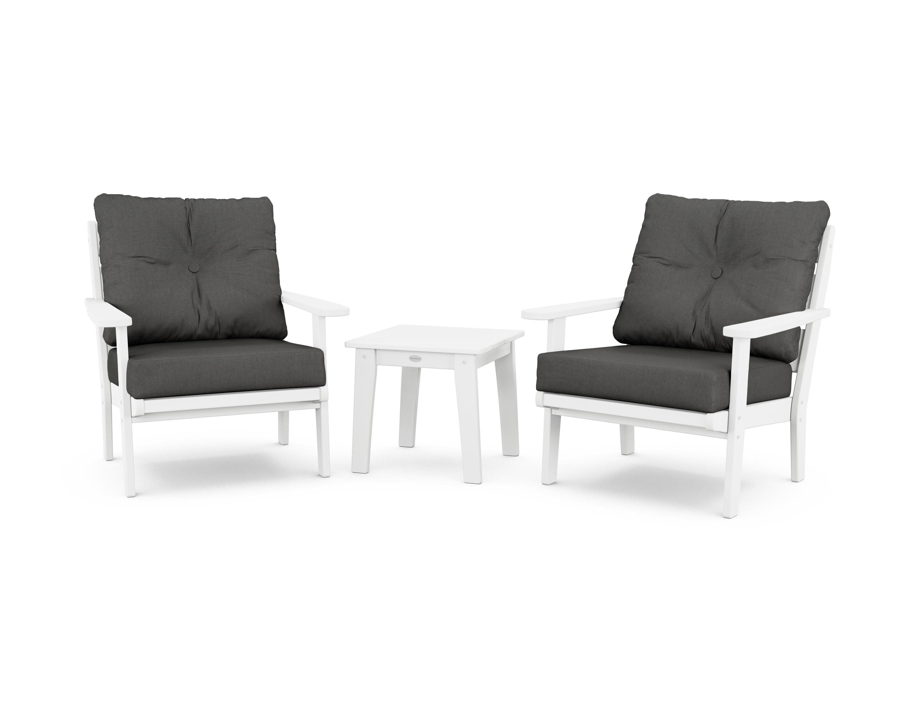 Lakeside 3-Piece Deep Seating Chair Set in White / Spectrum Carbon