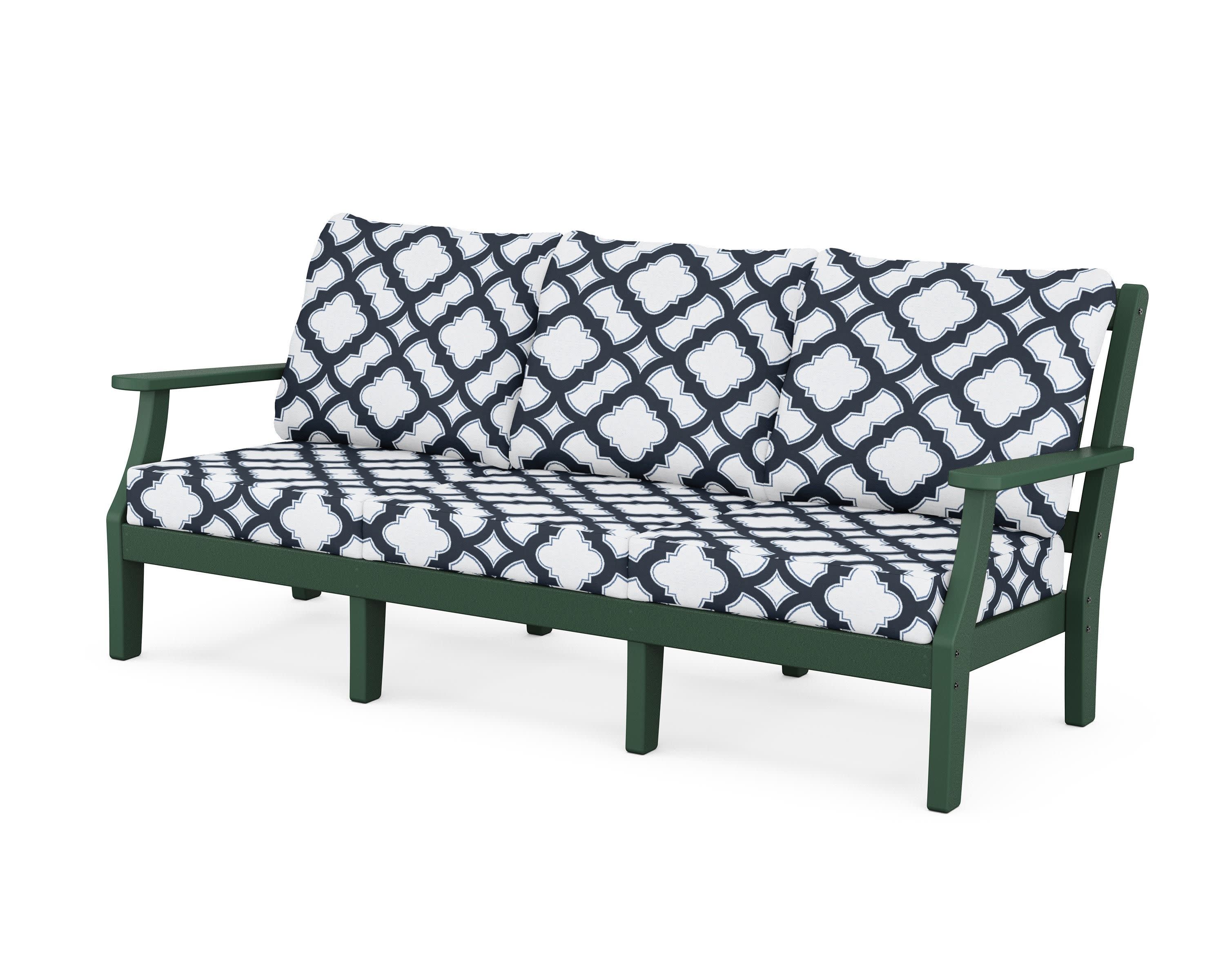Chinoiserie Deep Seating Sofa in Green / Trellis Marine Indigo