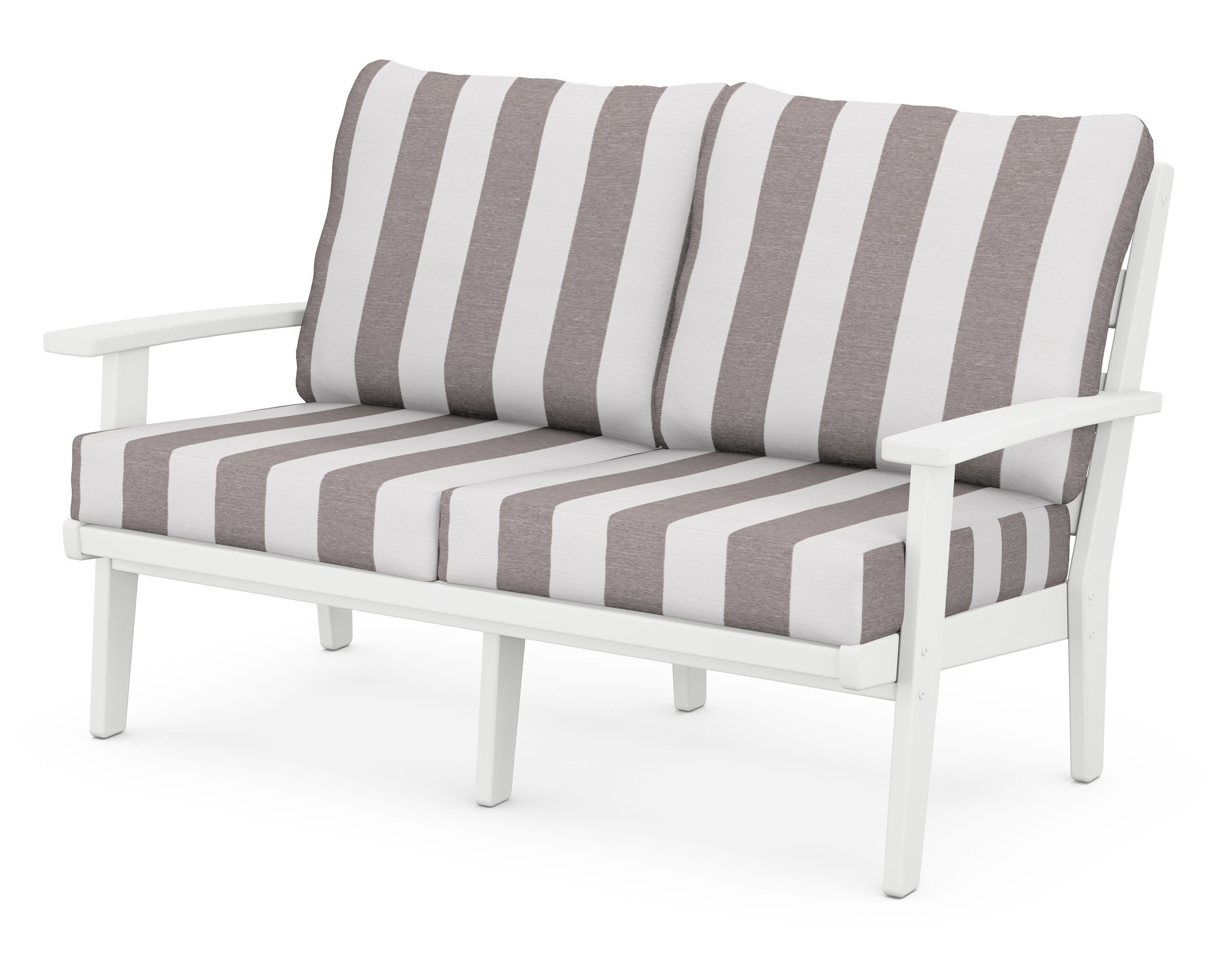 Grant Park Deep Seating Loveseat in White / Cabana Stripe Grey Mist