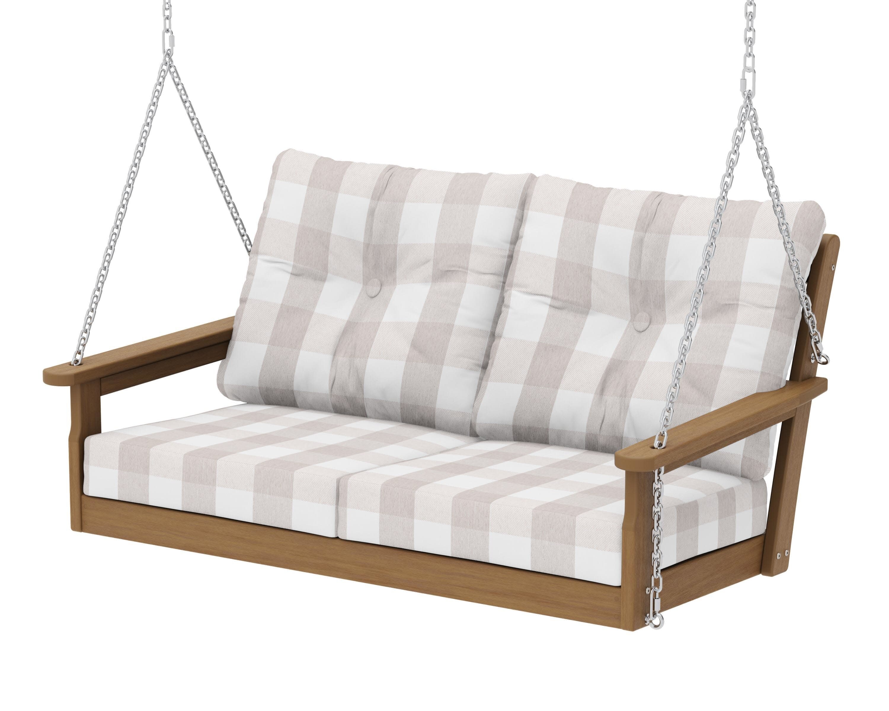 Vineyard Deep Seating Swing in Natural / Buffalo Plaid Dune Burlap