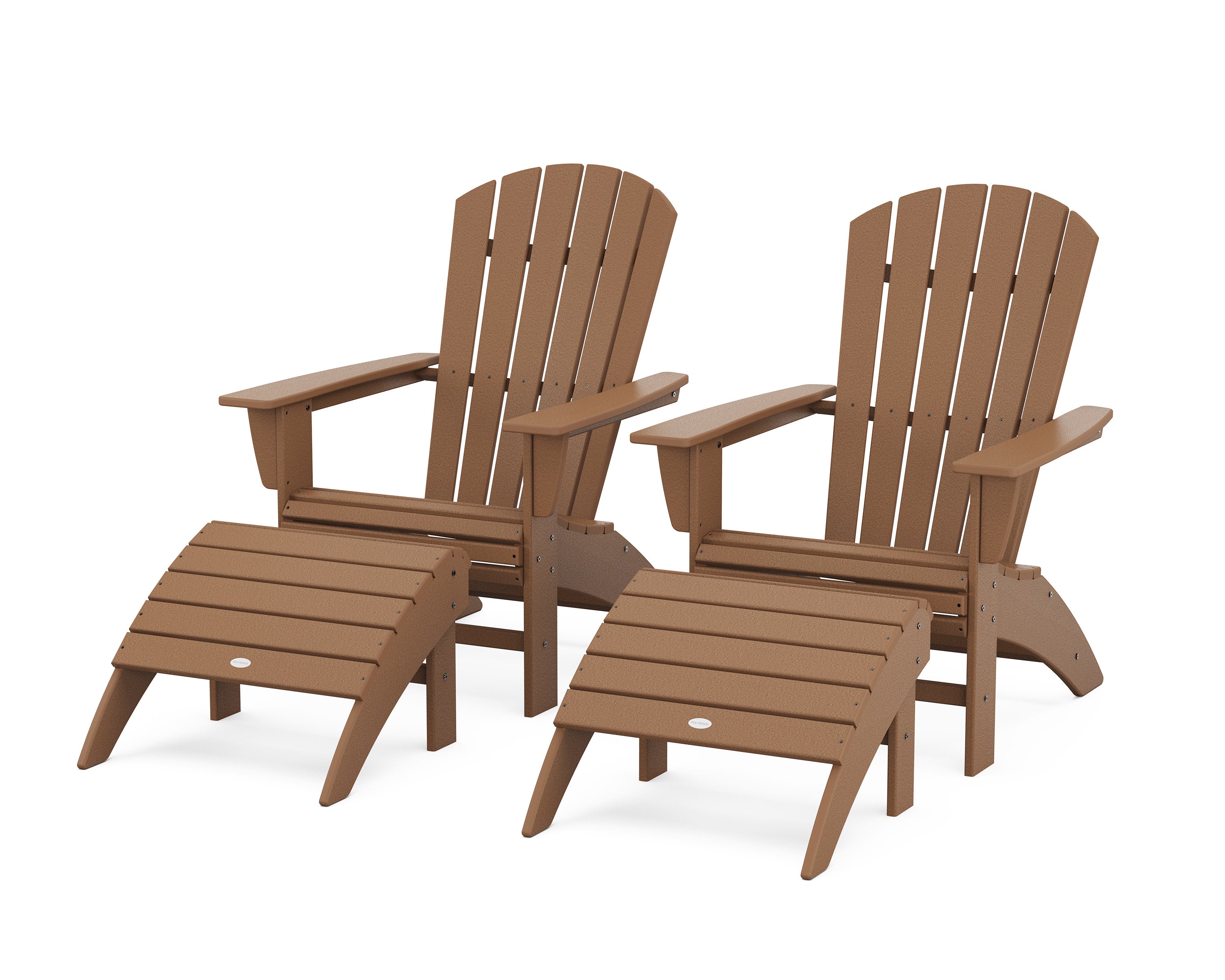 Nautical Curveback Adirondack Chair 4-Piece Set with Ottomans in Teak
