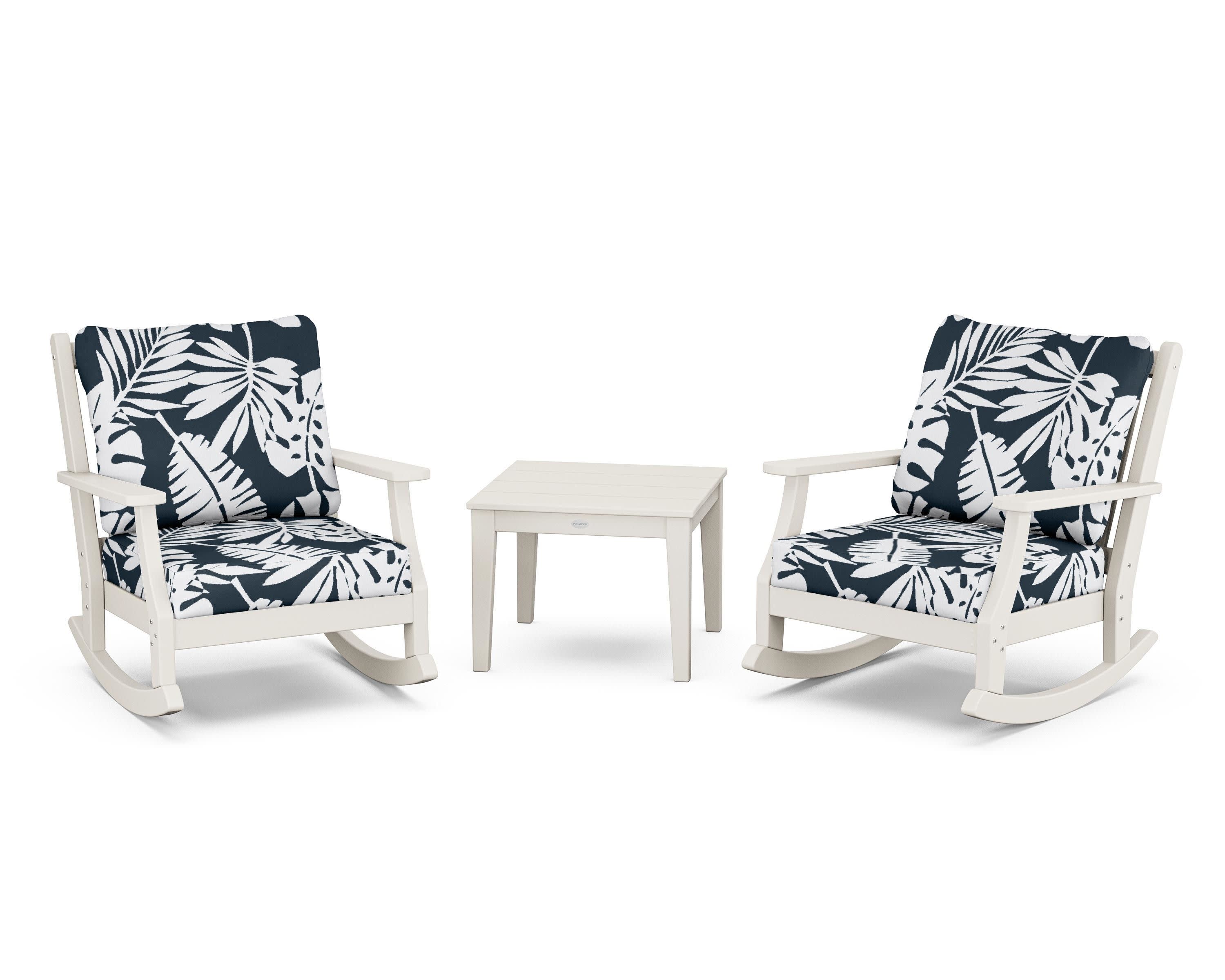 Wovendale 3-Piece Deep Seating Rocker Set in Sand / Leaf Marine Indigo