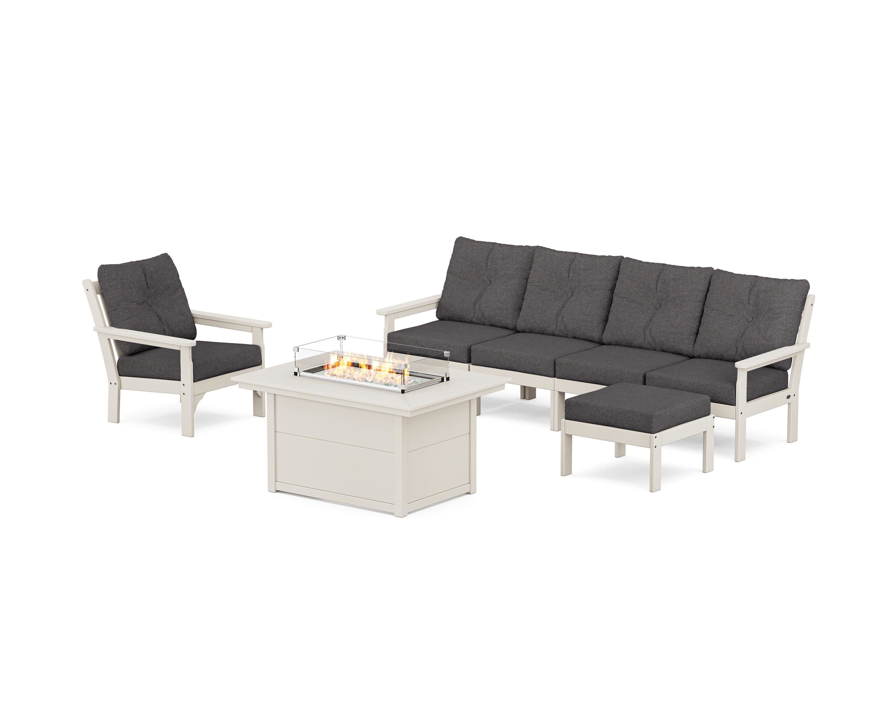 Vineyard Sectional Lounge and Fire Pit Set in Sand / Ash Charcoal