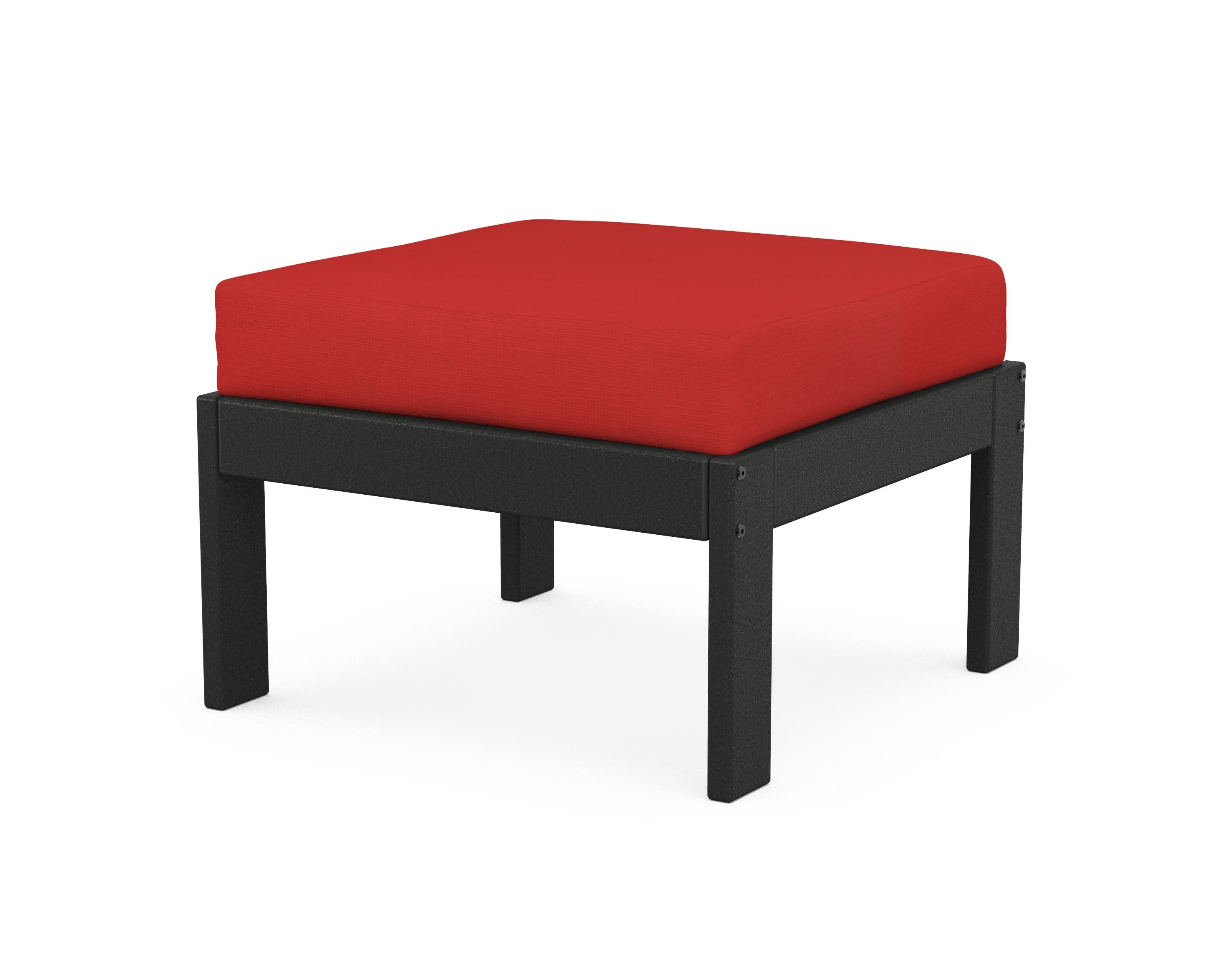 Vineyard Modular Ottoman in Black / Crimson Linen