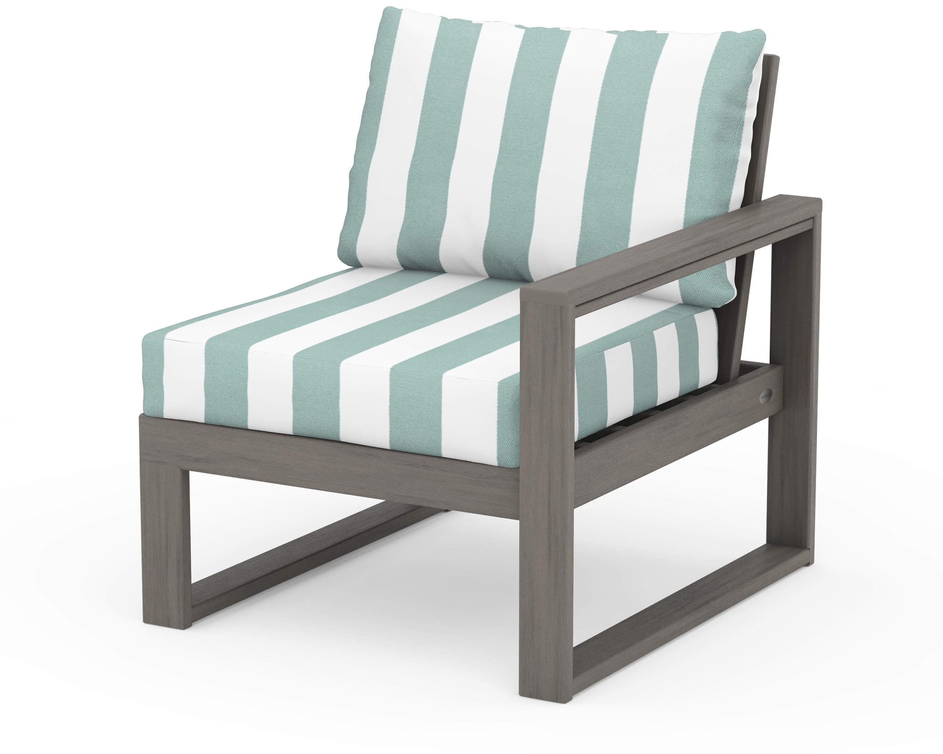 EDGE Modular Right Arm Chair in Driftwood / Cabana Stripe Glacier Spa