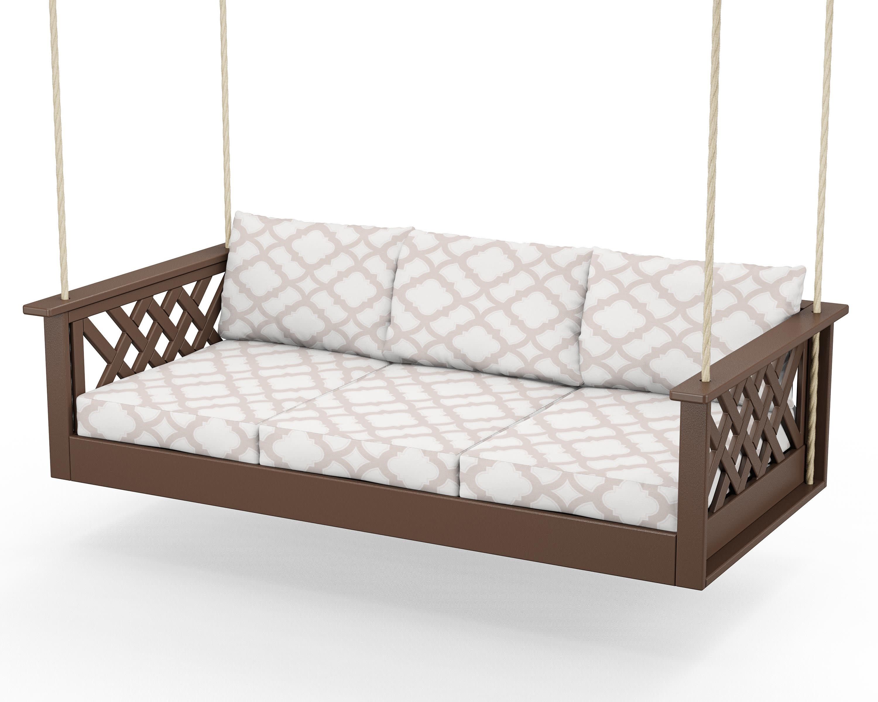 Wovendale Daybed Swing in Mahogany / Trellis Dune Burlap